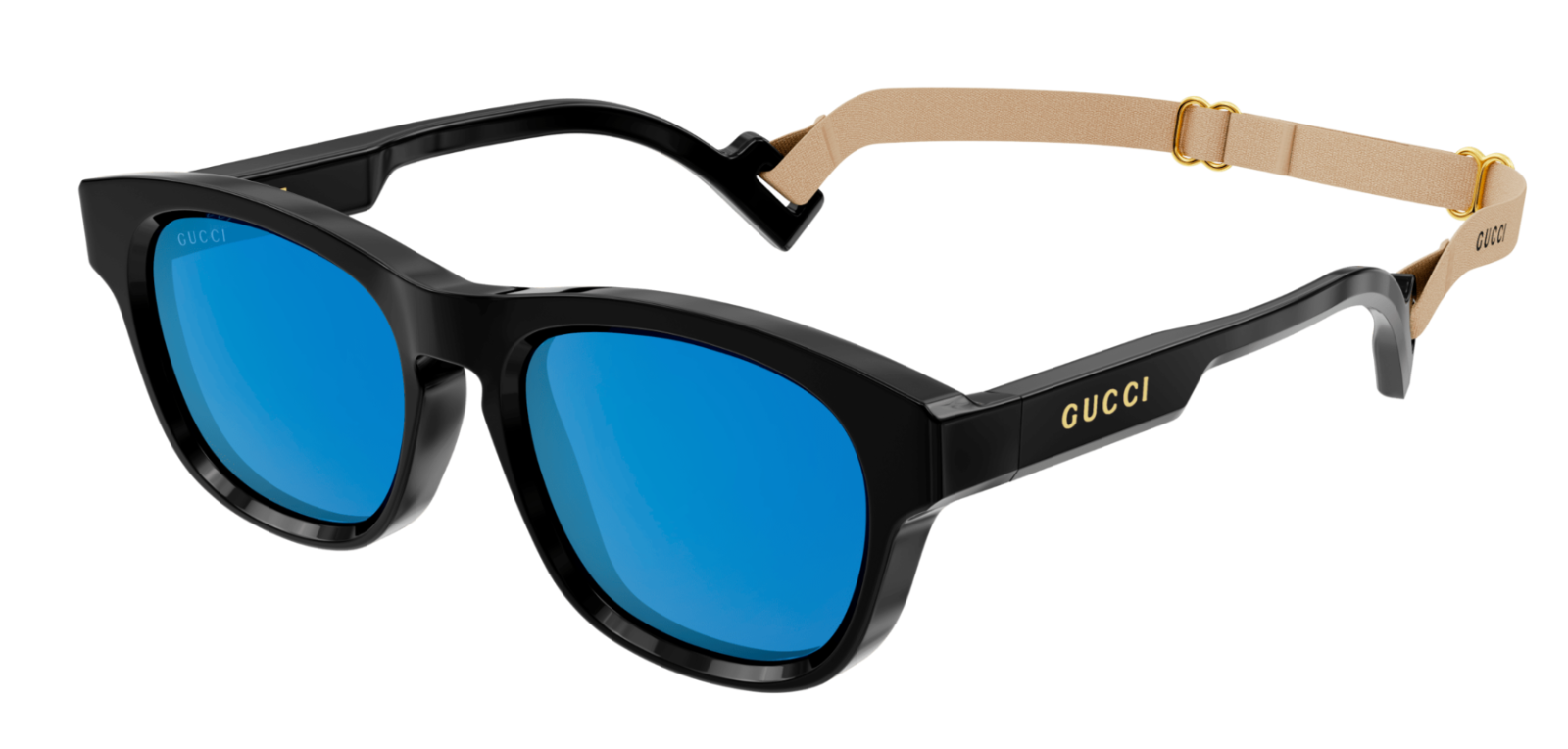 Gucci GG1238S 002 Black & Blue Rectangular Sunglasses for Men - UV Protection Polarized Lenses - Luxury Fashion Accessory for Driving, Beach & Outdoor Activities