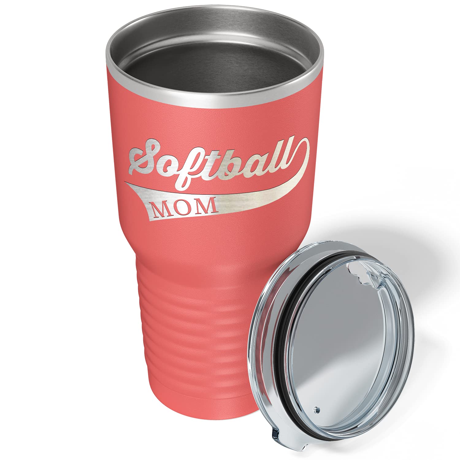 30 oz Stainless Steel Tumbler with Lid - Laser Engraved Softball Mom Design, Insulated Cup for Hot & Cold Drinks - Perfect Softball Gift for Players & Fans - Great for Games, Practice & Tailgating