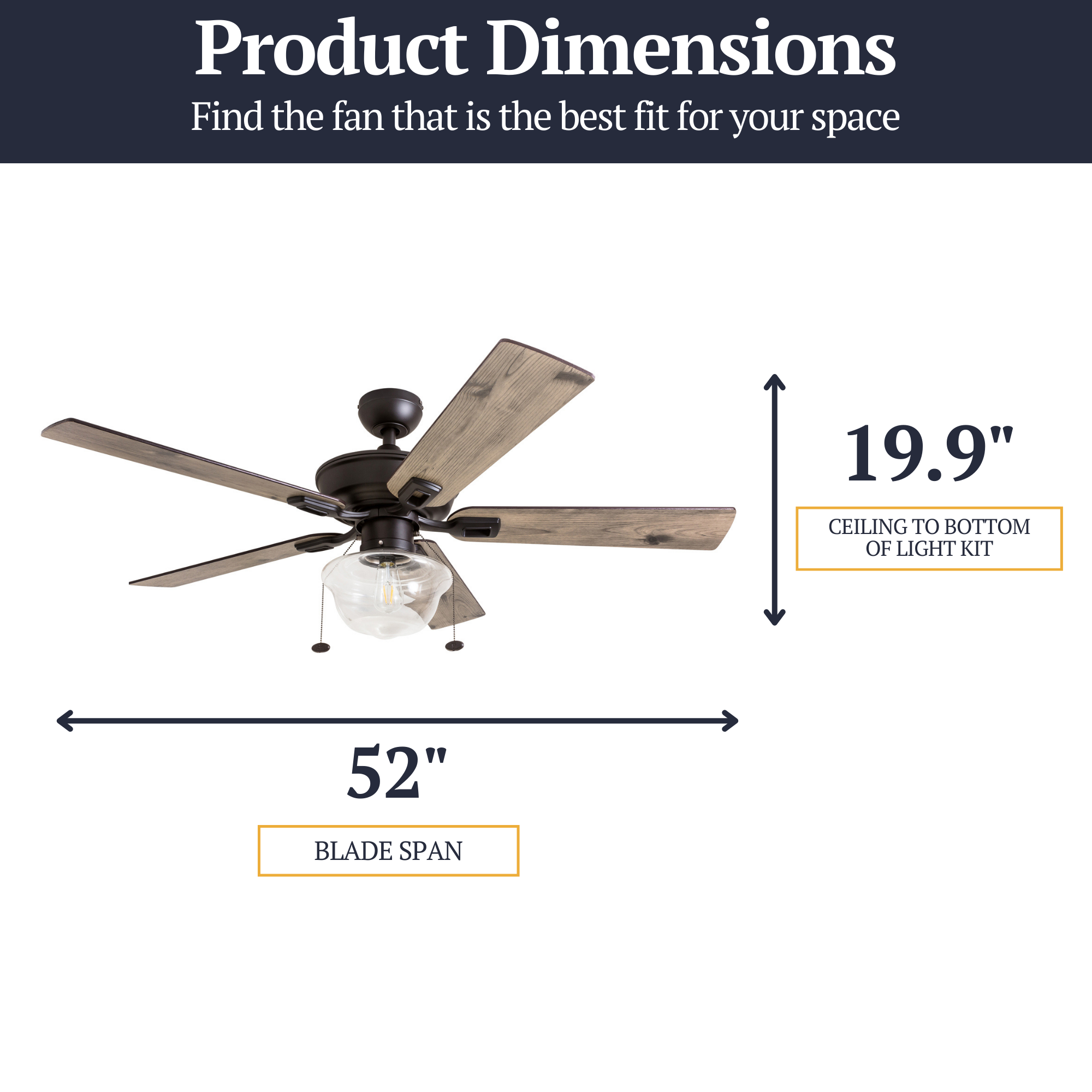 52 Inch Bronze Indoor/Outdoor Ceiling Fan with Pull Chain - Perfect for Living Rooms, Bedrooms, and Covered Patios