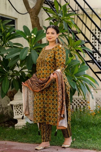 Stylish Plus Size Brown & Green Ready-Made Salwar Suit for Women – Perfect for Festivals, Weddings & Special Occasions