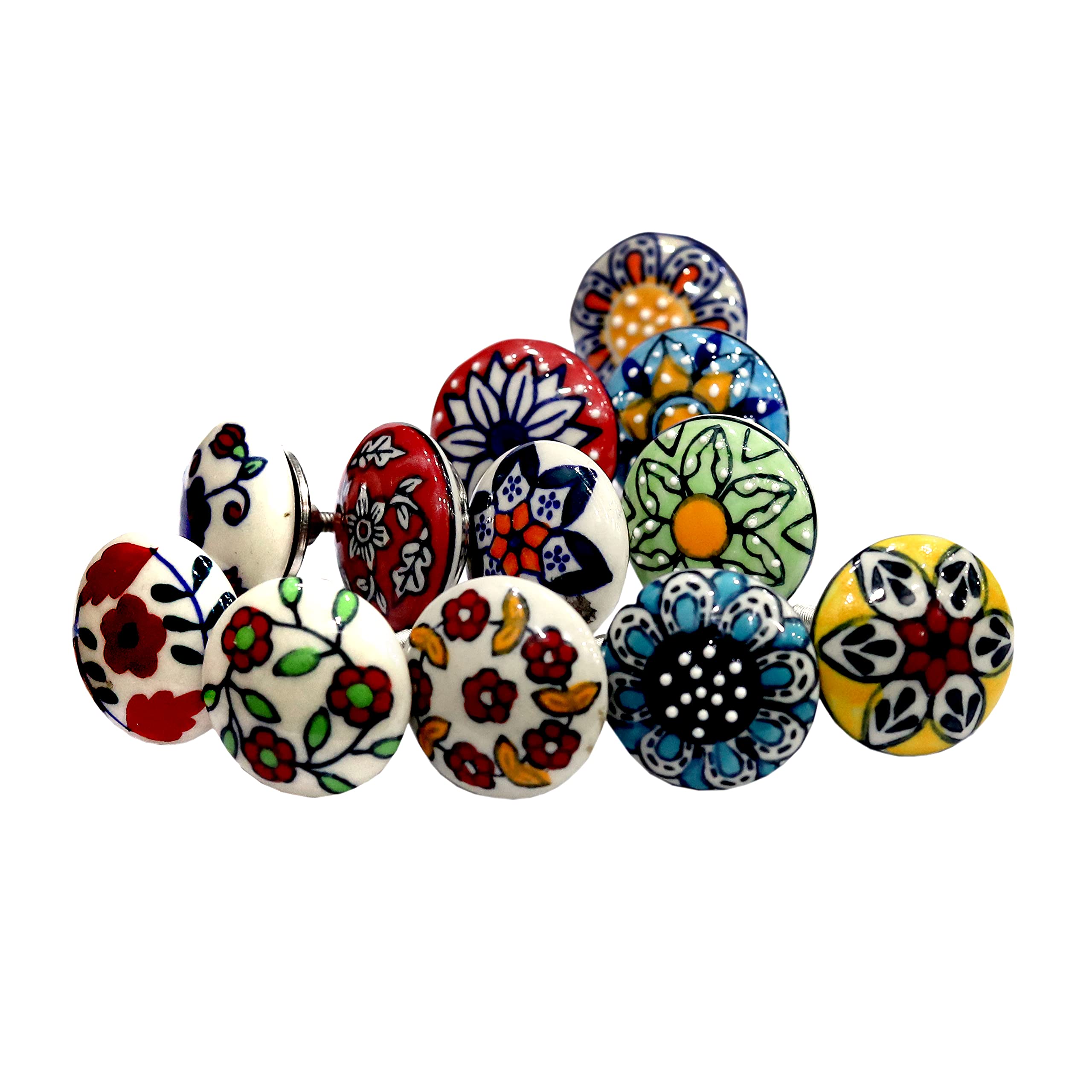 Vintage Ceramic Knobs 12-Pack - Colorful Drawer Pulls for Kitchen & Bathroom