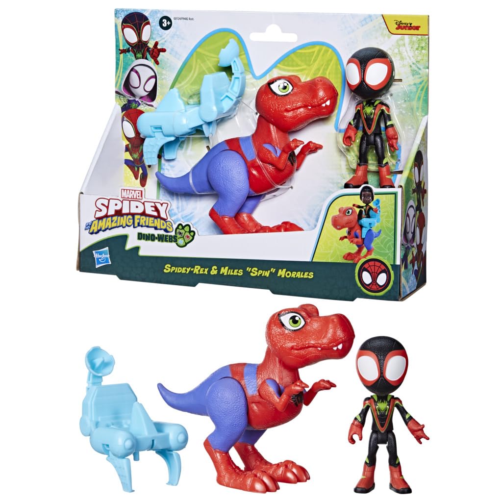 Marvel Spidey and His Amazing Friends 4-inch Action Figure Set - Spidey-Rex & Miles Morales | Collectible Spider-Man Toys for Kids | Perfect for Playtime, Birthday Gifts & Superhero Adventures