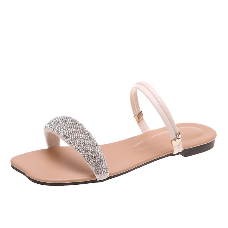 Women's Casual Sandals Size 9 - Lightweight Flat Black Crystal Slippers for Women | Comfortable Summer Beach Walking Shoes for Outdoor & Vacation Wear