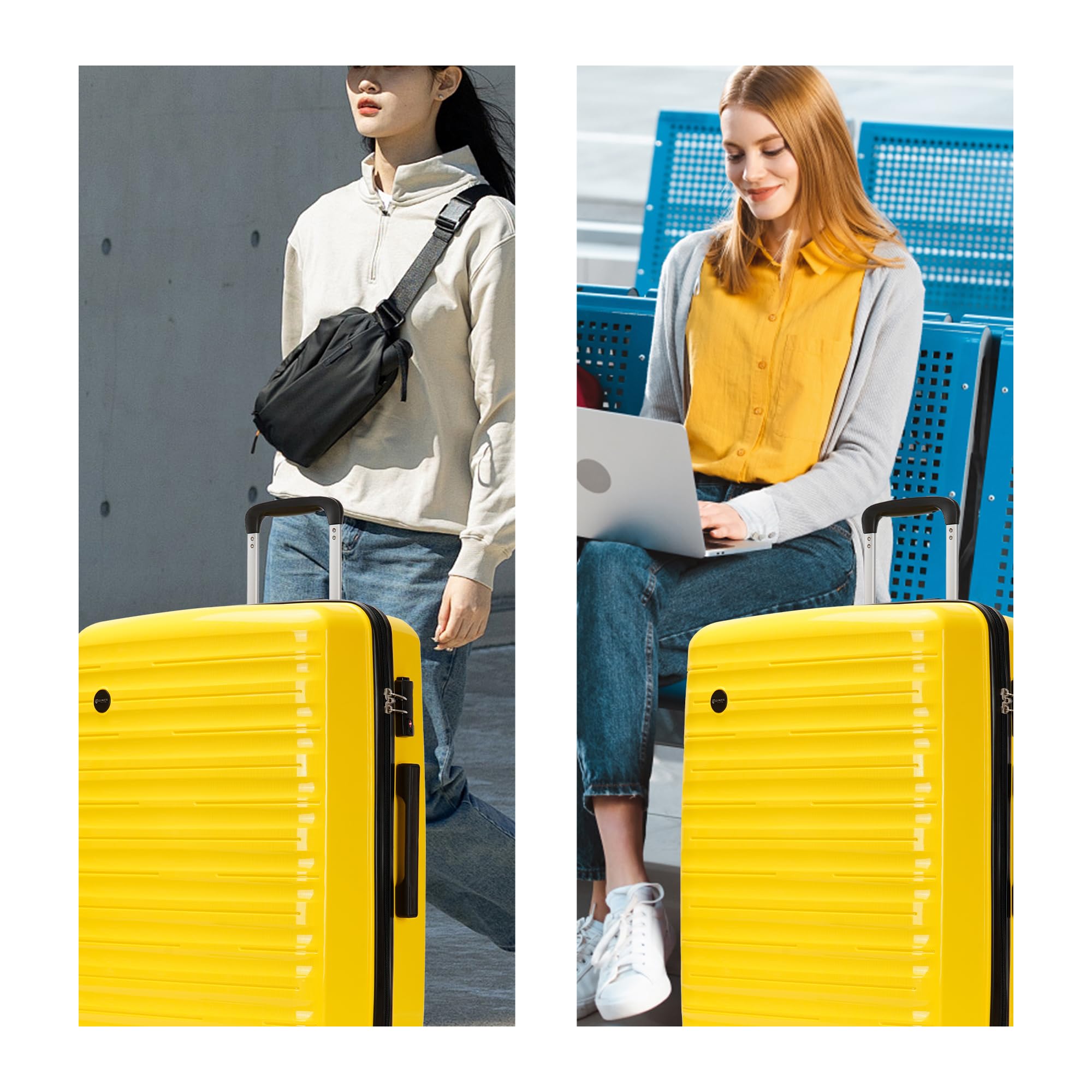 4-Piece PP Hardside Luggage Set with TSA Lock & Spinner Wheels - Large Yellow Suitcases for Travel, Vacation & Business Trips