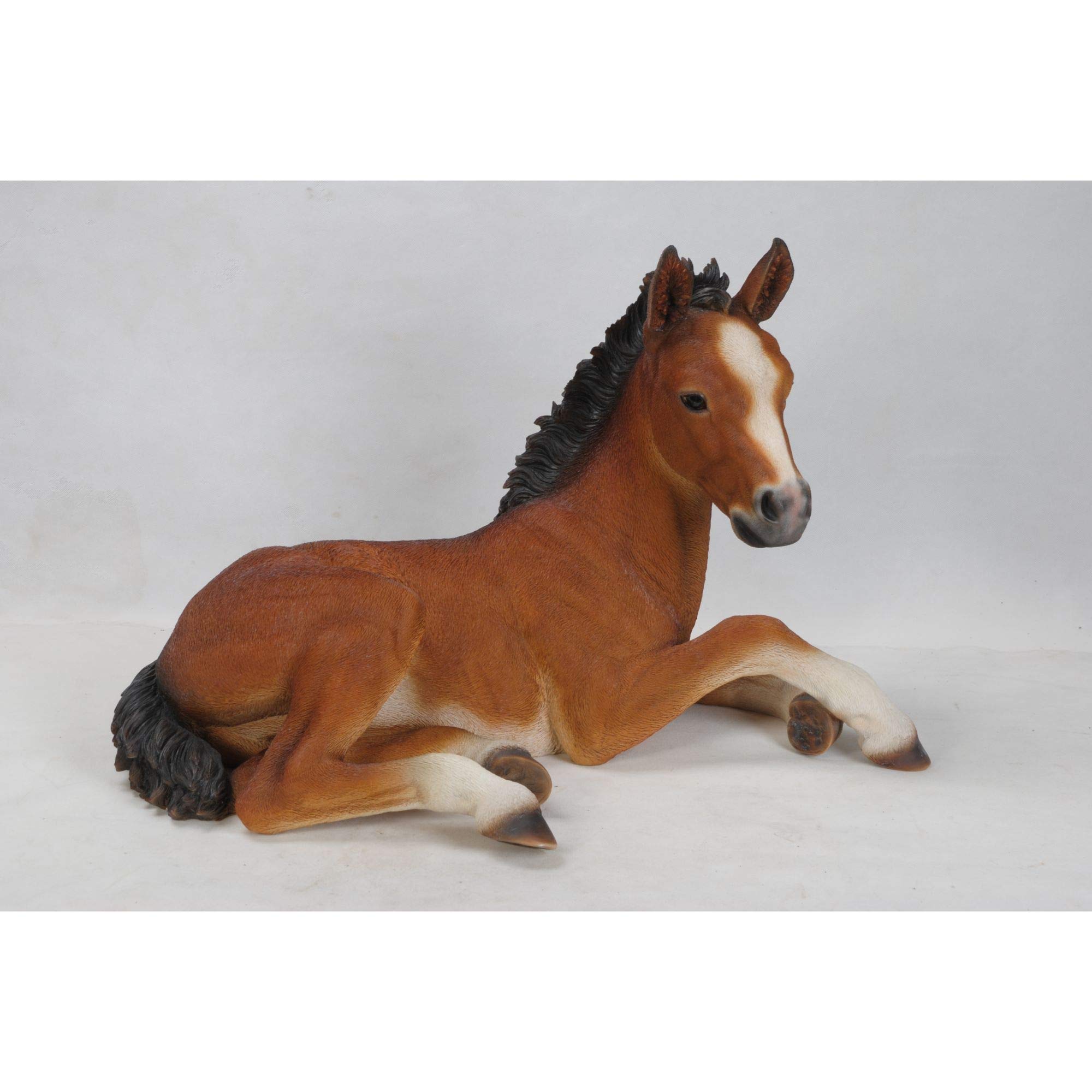 Hi-Line Gifts 23.5 Inch Realistic Brown & Black Horse Colt Laying Down Outdoor Garden Statue - Perfect for Lawn Decor, Patio Ornaments, and Farmhouse Landscaping