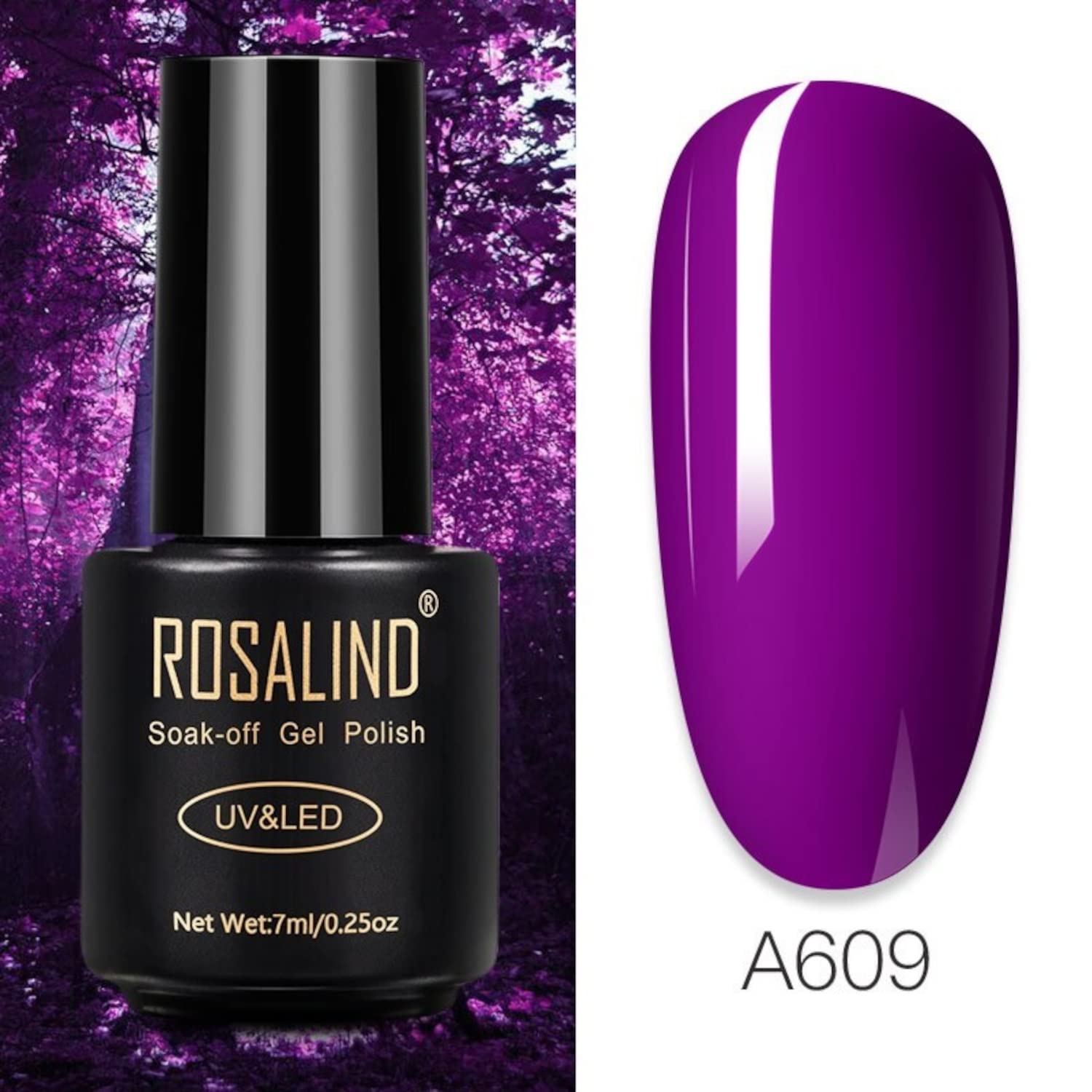 ROSALIND UV LED Gel Nail Polish - Long Lasting Nail Art Color Gel (7ml, Shade A609) - Professional Salon Quality Manicure Gel for Home & Salon Use, Requires UV/LED Lamp to Cure - Perfect for Nail Extensions, French Tips & Creative Nail Designs
