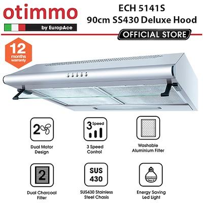 Europace Otimmo ECH5141S 90cm Stainless Steel Slim Range Hood with EIV5221V Built-in Induction Hob - Modern Kitchen Ventilation for Smoke & Odor Removal