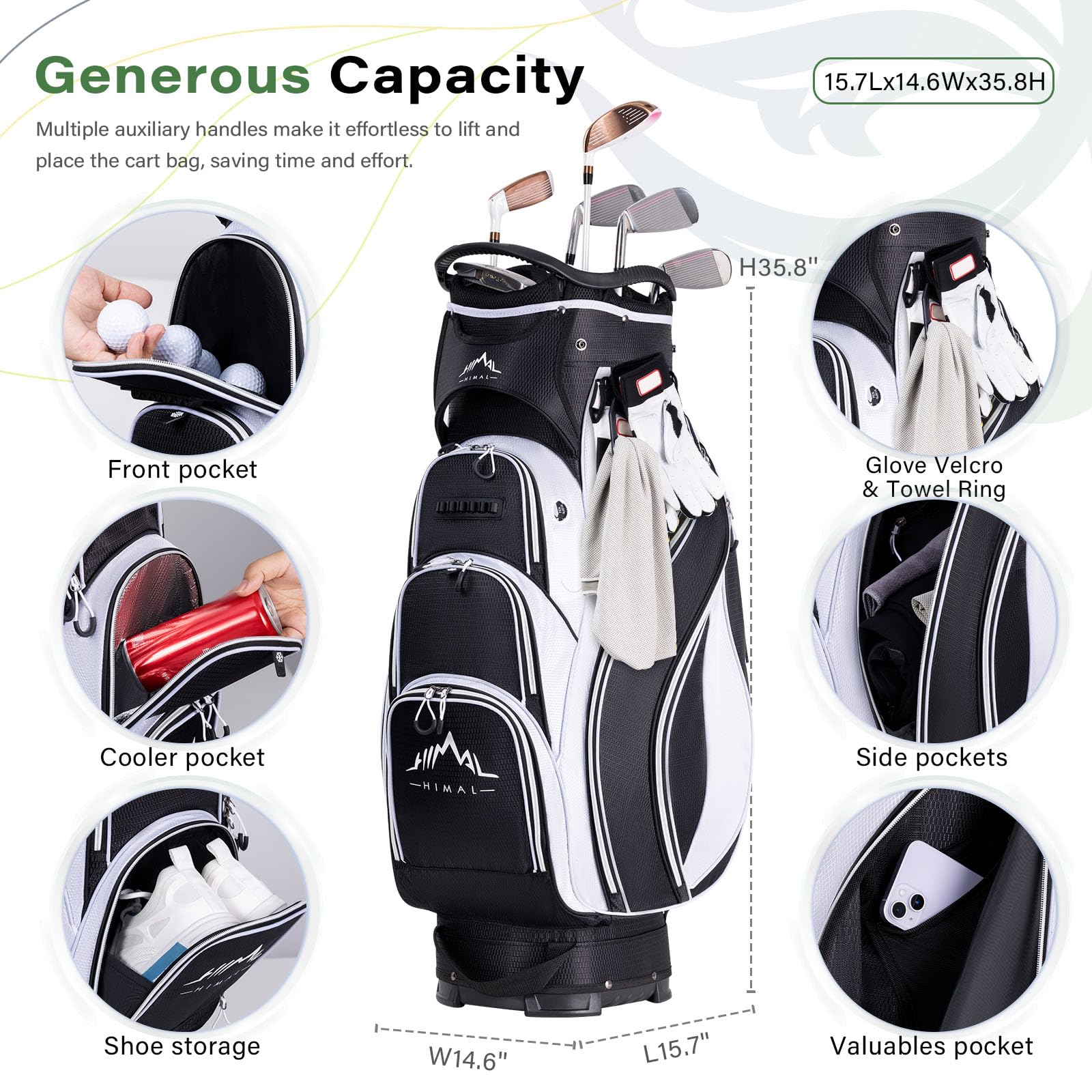 Premium 14-Way Divider Golf Cart Bag with Ample Storage | Durable Men's Golf Bag with Comfortable Handles & Umbrella Holder | Perfect for Club Tournaments, Driving Range & Golf Vacations