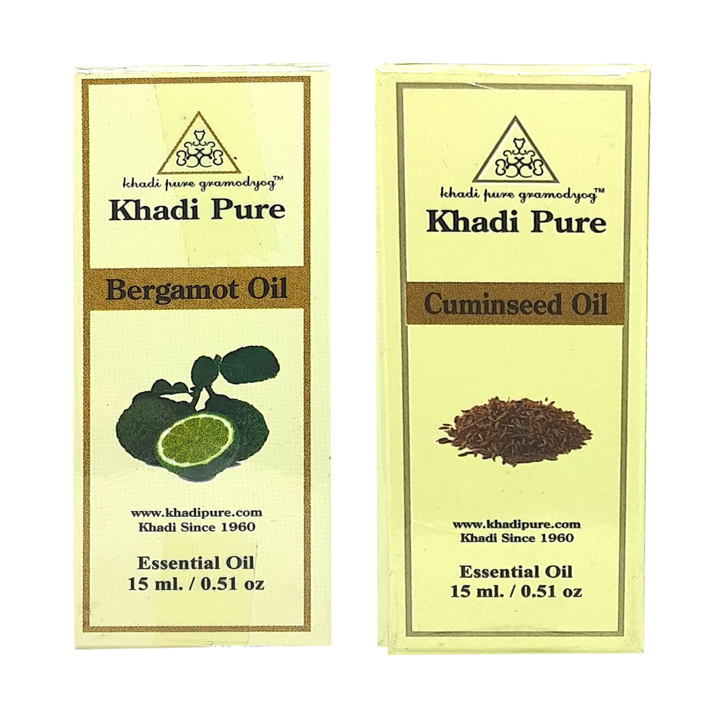Khadi Pure Bergamot & Cuminseed Essential Oil - 15ml (Pack of 2) | 100% Natural Aromatherapy Oil for Relaxation, Stress Relief & Skin Care | Perfect for Diffusers, Massage & DIY Beauty Products