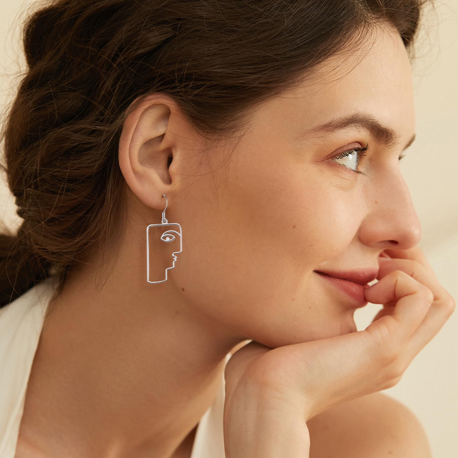 925 Sterling Silver Abstract Face Drop Earrings - Hollowed Out Vintage Boho Dangle Earrings for Women | Hypoallergenic Geometric Statement Jewelry | Perfect for Parties, Weddings & Bohemian Fashion