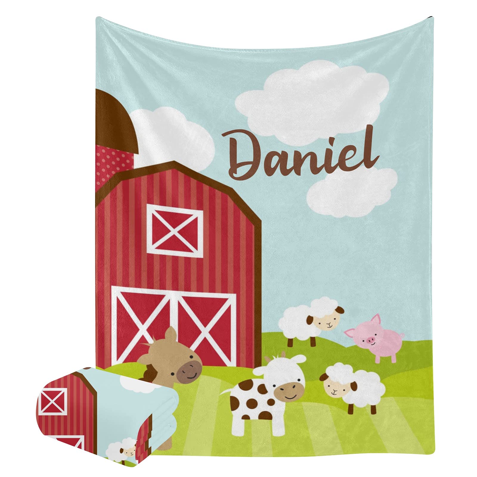 Personalized Cute Animal Fleece Throw Blanket - Custom Name Sheep Cow Pig Design, Ultra Soft 50x60 Inch Blanket for Bed, Sofa & Nursery, Perfect Baby Shower Gift, Kids & Adult Cozy Home Decor