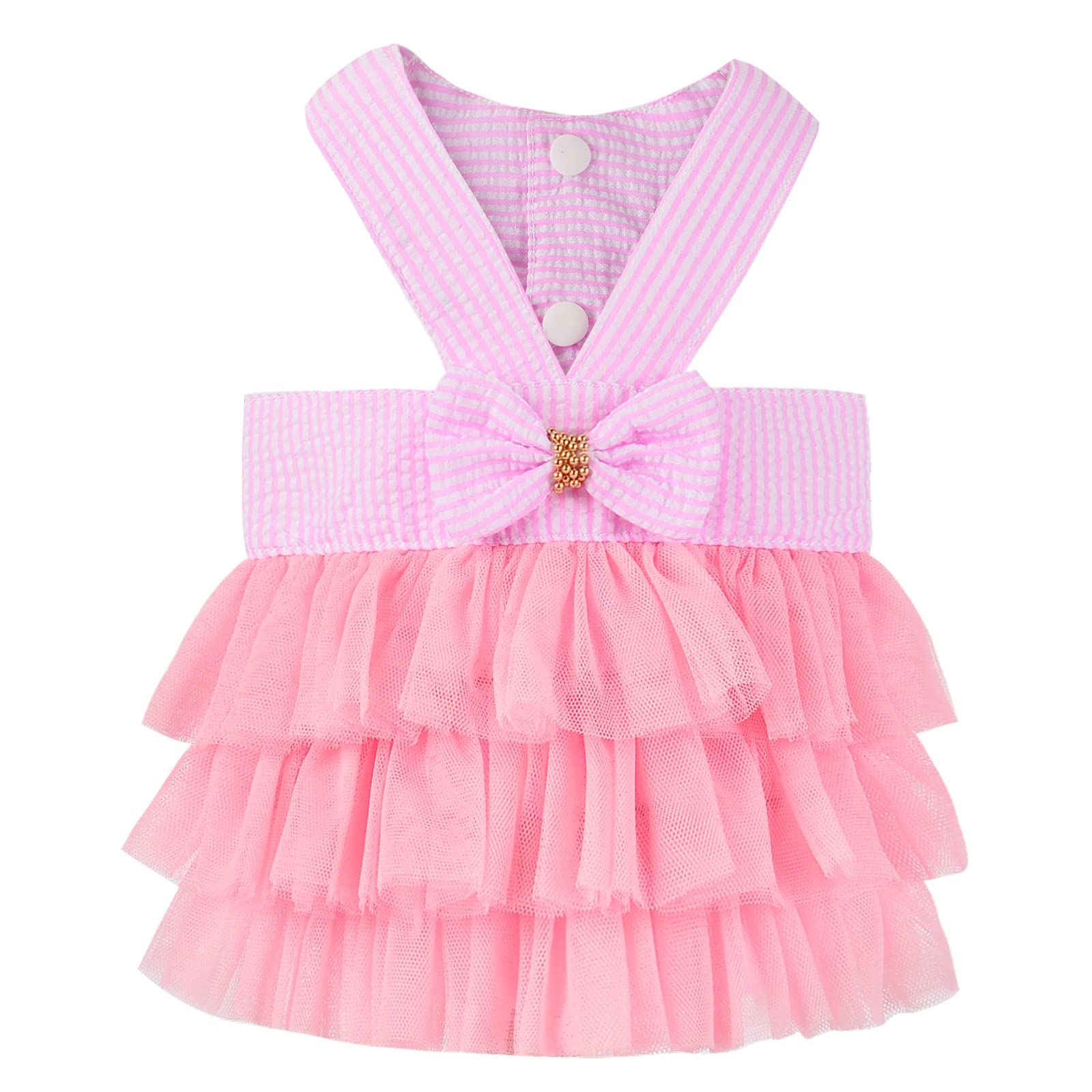 Pink Summer Dog Dress with Bow for Small Dogs - Cute Striped Princess Tutu Outfit for Yorkie, Chihuahua & Cats | Perfect for Pet Parties, Photo Shoots & Daily Walks