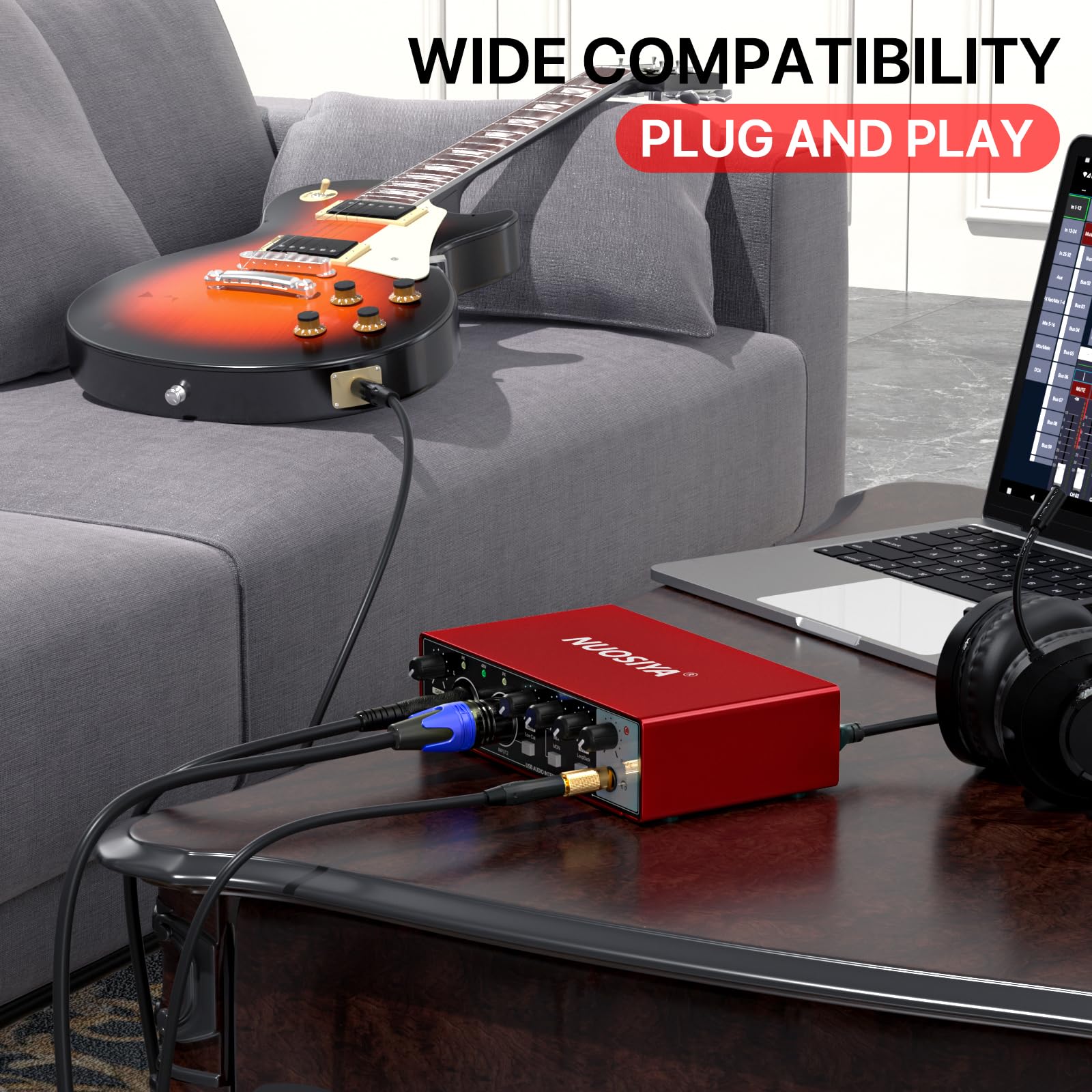 Professional USB Audio Interface for PC & Mac - 2x2 Guitar Recording Interface with 24Bit/192kHz, 48V Phantom Power | Perfect for Music Production, Podcasting, Live Streaming & Home Studio Recording
