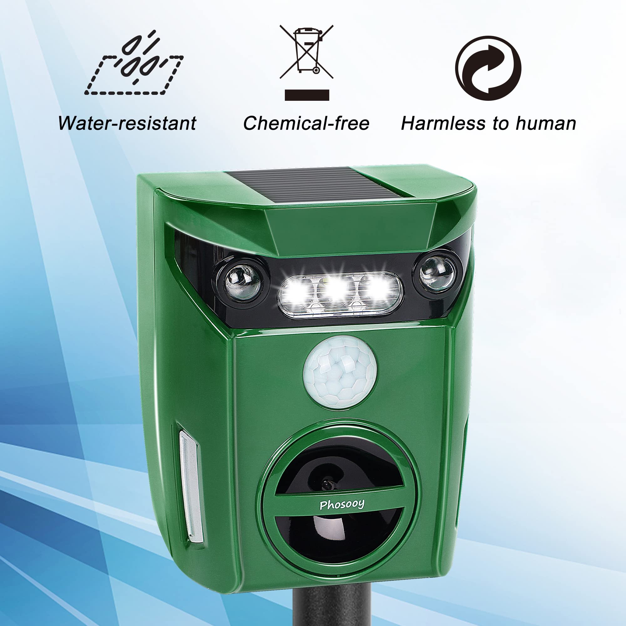 Solar Ultrasonic Animal Repeller - Outdoor Waterproof Pest Deterrent with Motion Sensor & LED Flashing Lights - Repels Cats, Squirrels, Rats, Skunks, Raccoons & Deer - Perfect for Gardens, Yards, Farms & Patios