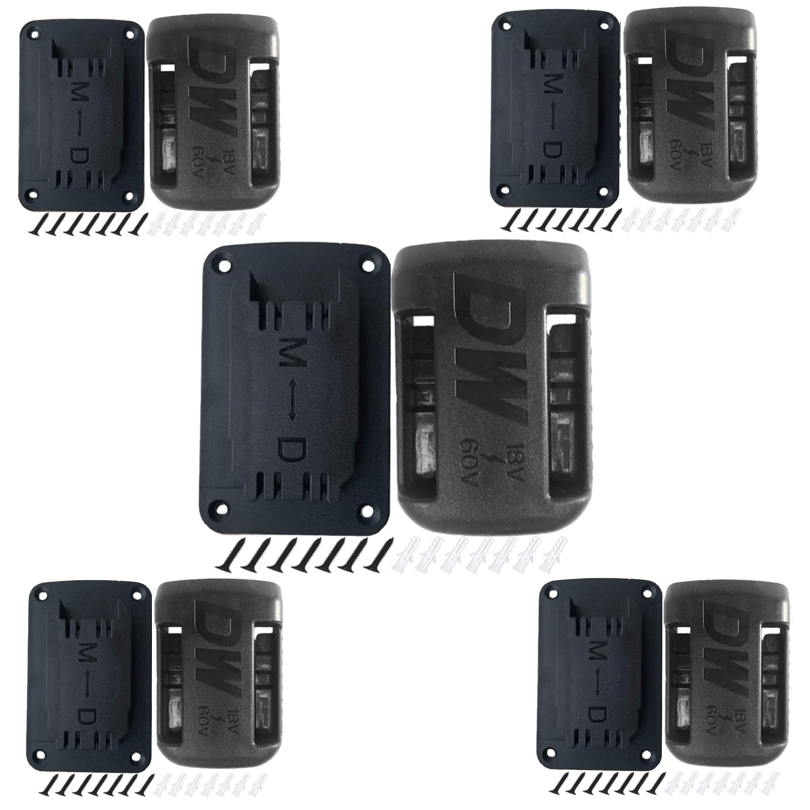 Dewalt 20V/12V Drill Battery Base & Tool Holder - 10 Pack Black Mount for 60V/20V Batteries - Perfect for Workshop, Garage & DIY Projects