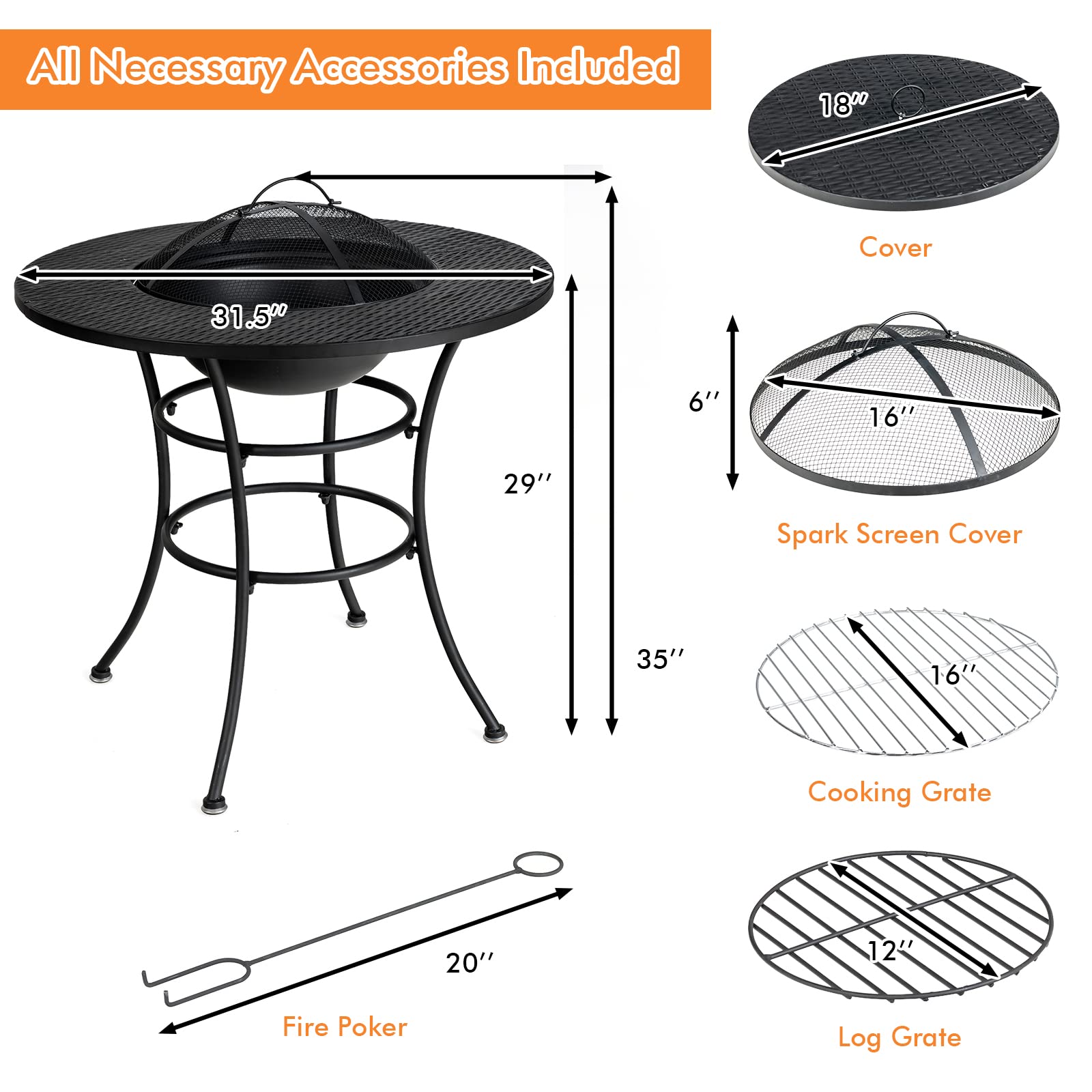 Giantex 4-in-1 Outdoor Fire Pit Dining Table - 32