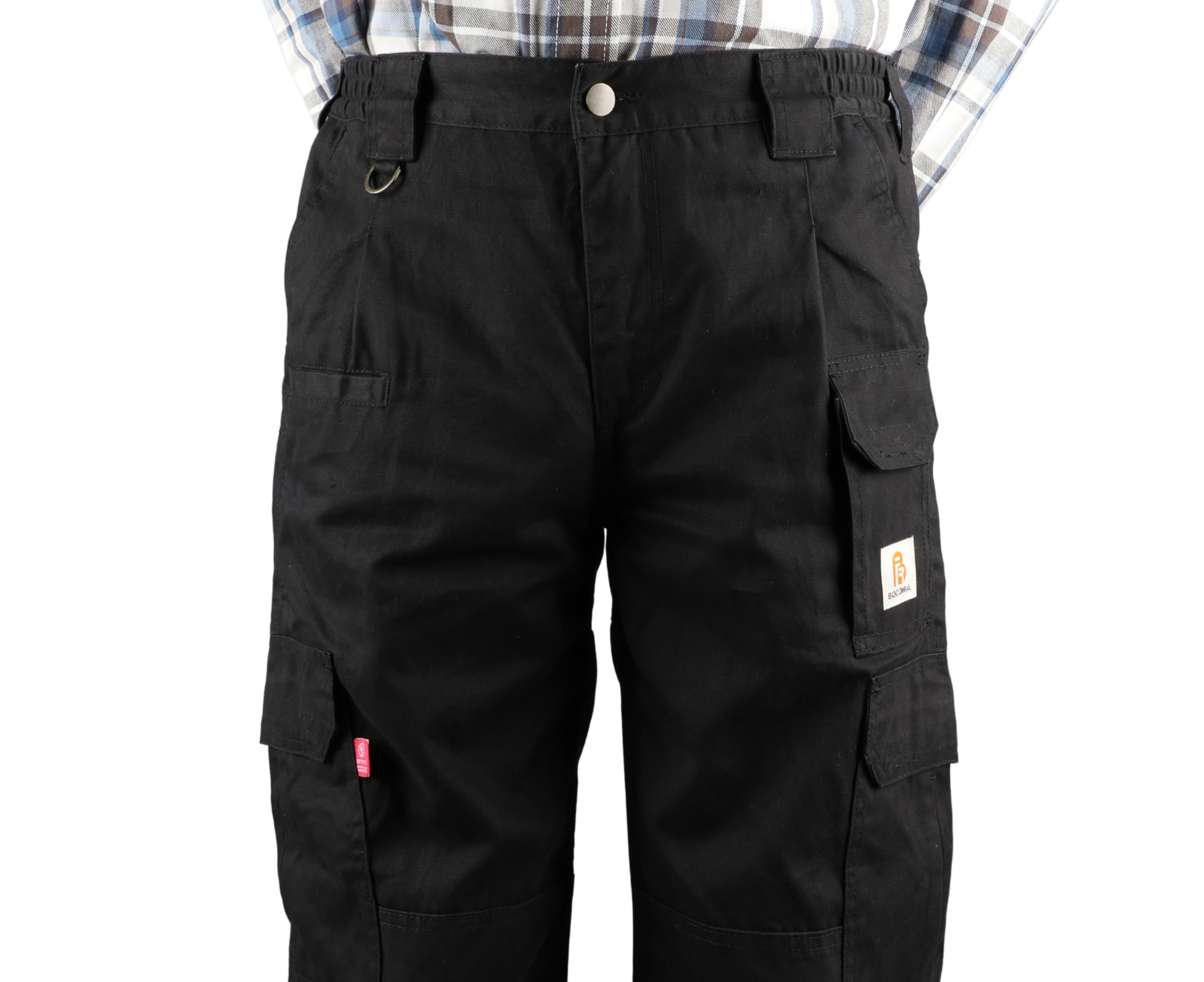 BOCOMAL Men's Flame Resistant Cargo Work Pants with Double Front & 10 Multi-Pockets - Elastic Waist for Comfort - Perfect for Construction, Welding & Outdoor Labor Jobs