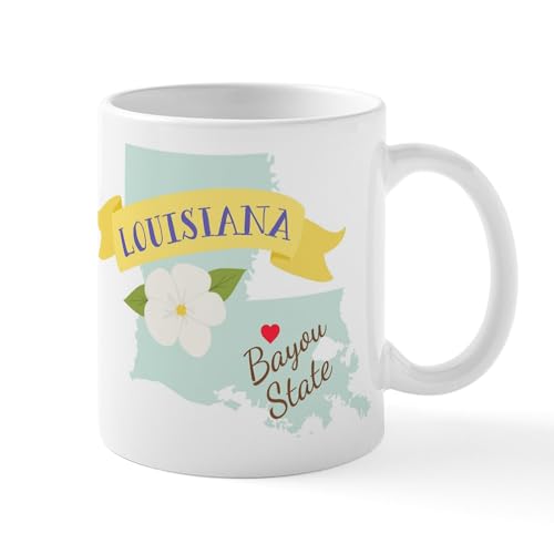 White - Louisiana Bayou State Outline Magnolia Flower Mugs