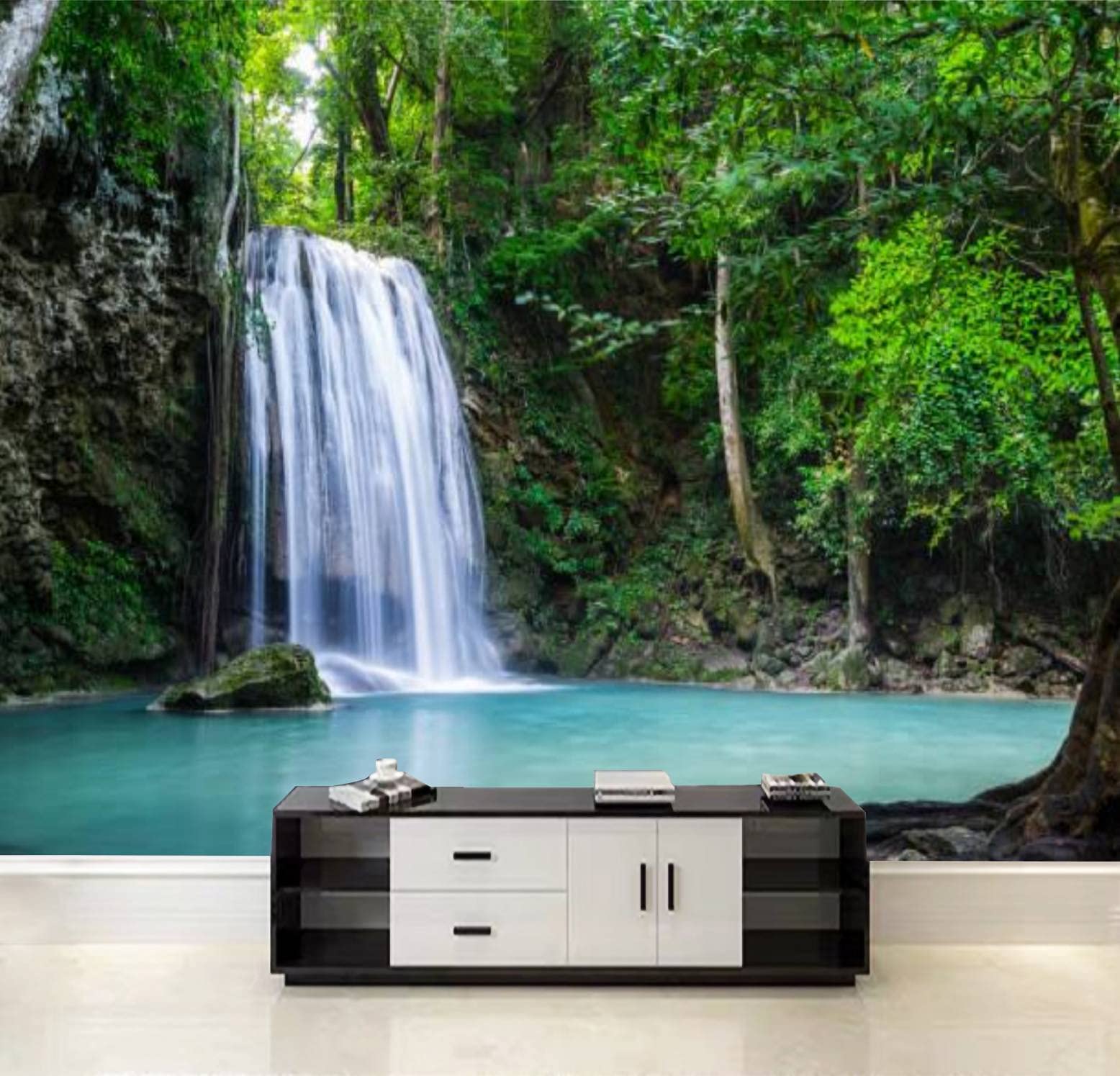 MVEMOEMCA Self-Adhesive Peel & Stick Wallpaper - Beautiful Waterfall Thailand National Park Mural, Removable Large Wall Sticker Decal for Living Room, Bedroom & Office Decor | Easy Installation Home Improvement