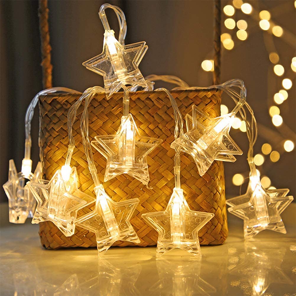 Star Clip LED String Lights - 6m/40LED Warm White Twinkle Lights with Photo Clips, Battery Powered for Hanging Photos, Cards & Artwork - Perfect for Bedroom, Wedding, Party & Home Decor