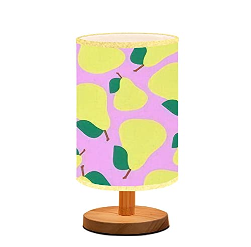 Juicy Pear Table Lamp with Wooden Base & Flaxen Fabric Shade - Minimalist Nightstand Light for Bedroom, Living Room, Nursery - Pink Fruit Pattern Decorative Lamp for Breastfeeding & Cozy Reading
