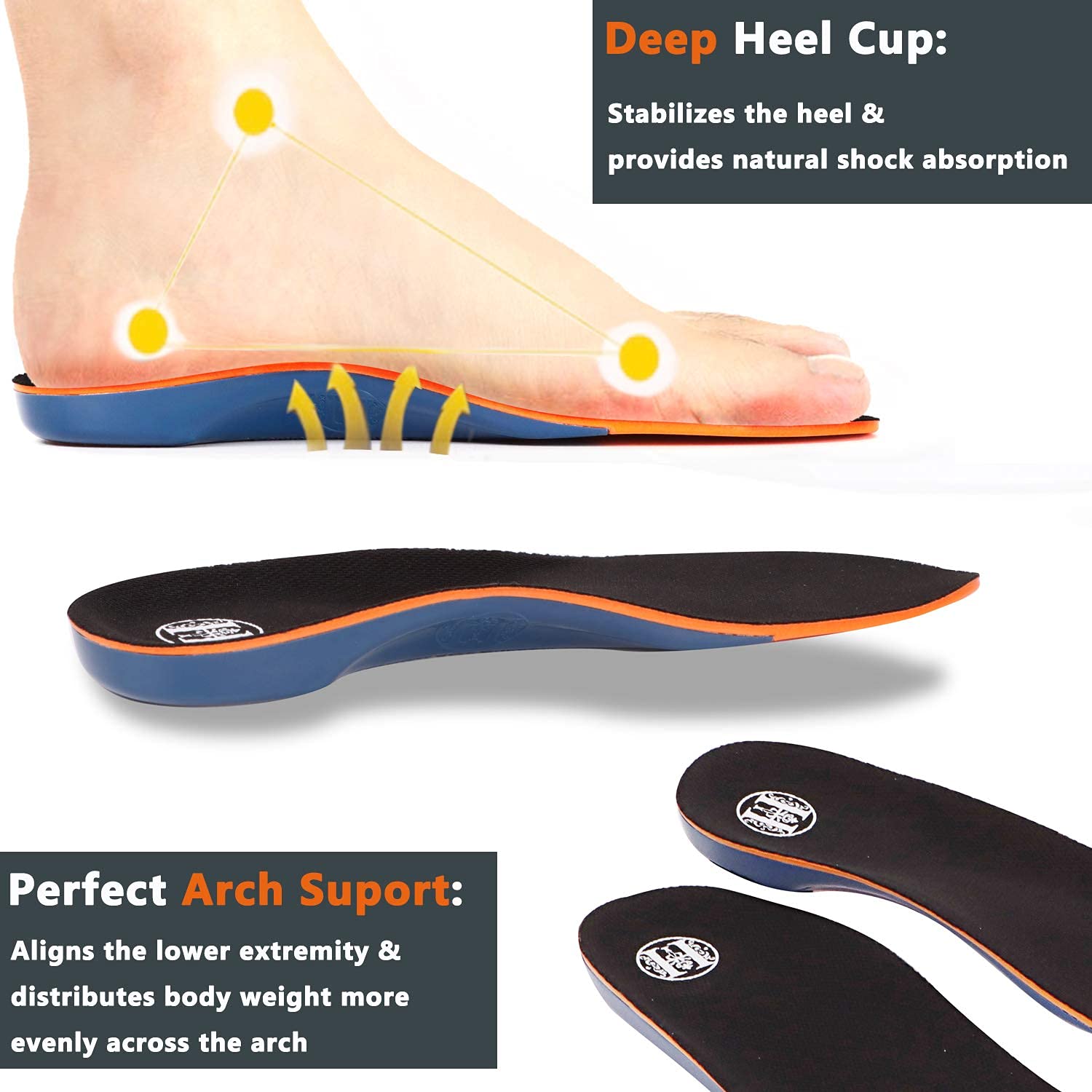 Memory Foam Orthotic Shoe Insoles for Men & Women - Relieve Flat Feet, Heel Pain & Fatigue - Full-Length Work & Casual Shoe Inserts (2XL/13-14) - Perfect for Standing All Day, Running & Walking Comfort