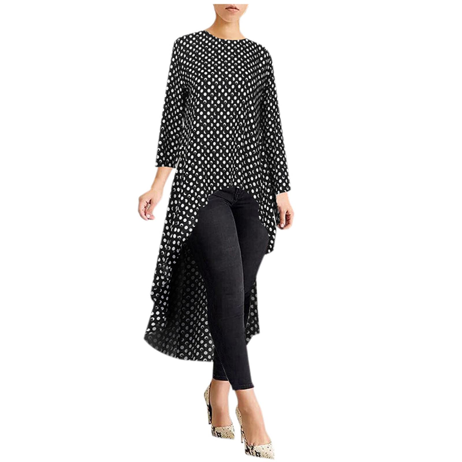 Women's Long Sleeve Floral Tie-Dye V-Neck Tunic Tops - Casual Button Up Blouse with Flowy Pleats for Work, Date Night & Everyday Wear