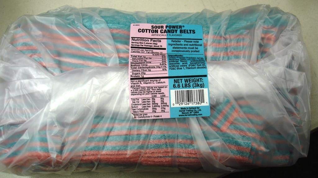 Sour Power Premium Candy Belts - Cotton Candy Flavor - 6.6 lb Bulk Candy for Parties, Movie Nights & Sweet Treats