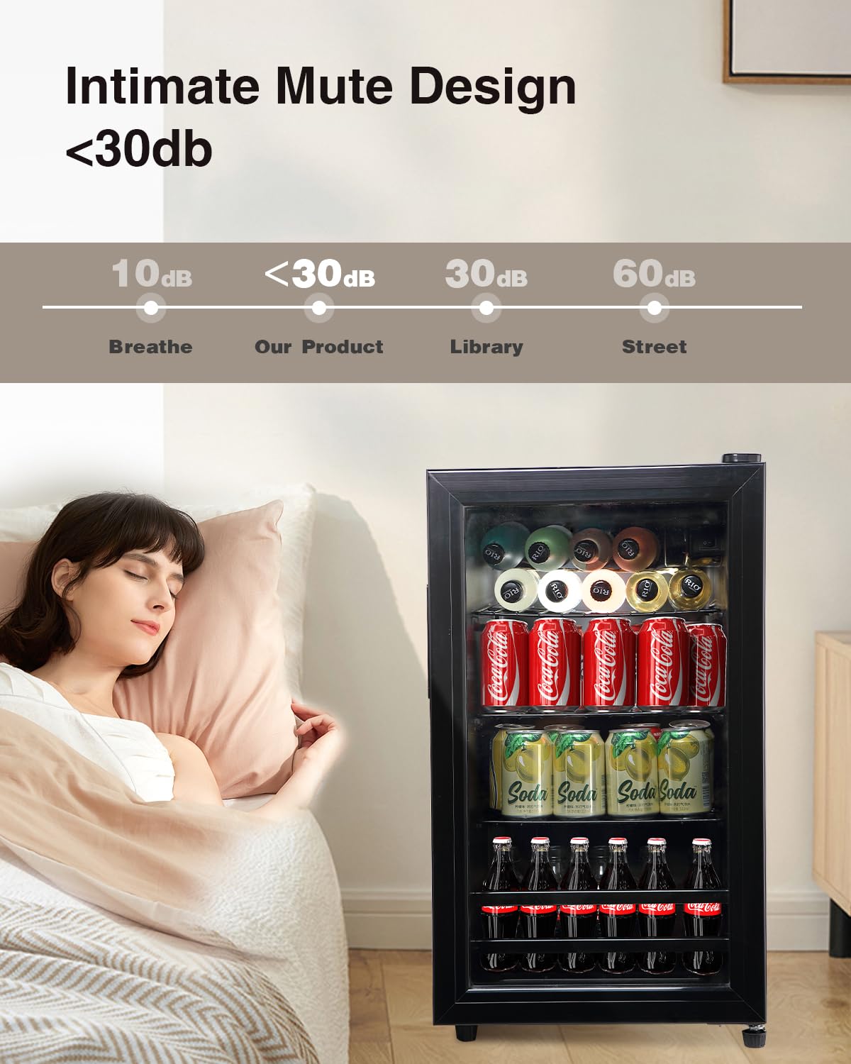 FLB-60 120 Can Freestanding Beverage Cooler Refrigerator with Glass Door - Compact Drink Dispenser for Office, Bar, Home - Adjustable Removable Shelves, Black - Perfect for Parties, BBQs and Entertaining Guests