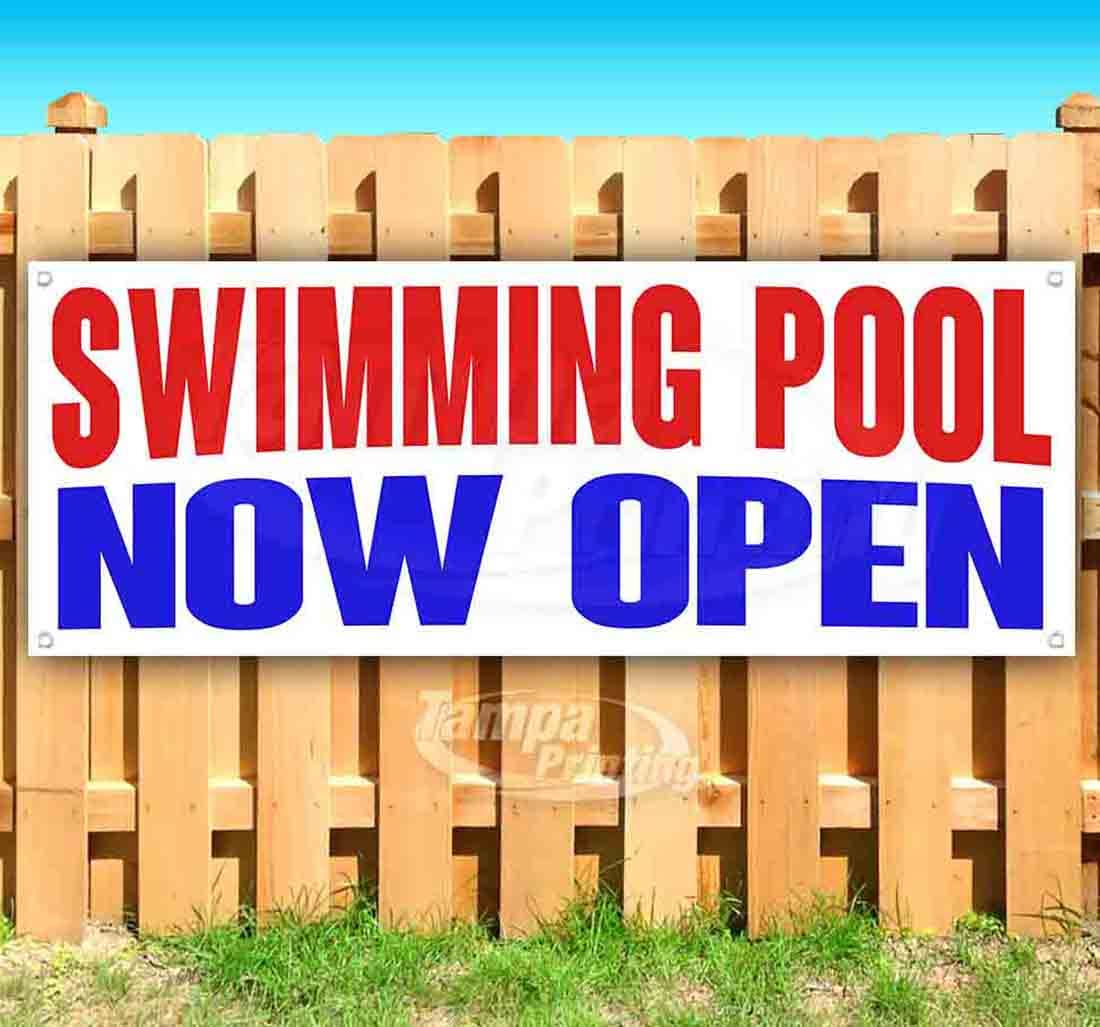 Heavy-Duty 13 oz Vinyl Swimming Pool Now Open Banner - Single-Sided with Metal Grommets | Durable Non-Fabric Sign for Public Pools, Water Parks & Summer Events | Perfect for Outdoor Use, Pool Parties & Seasonal Decorations