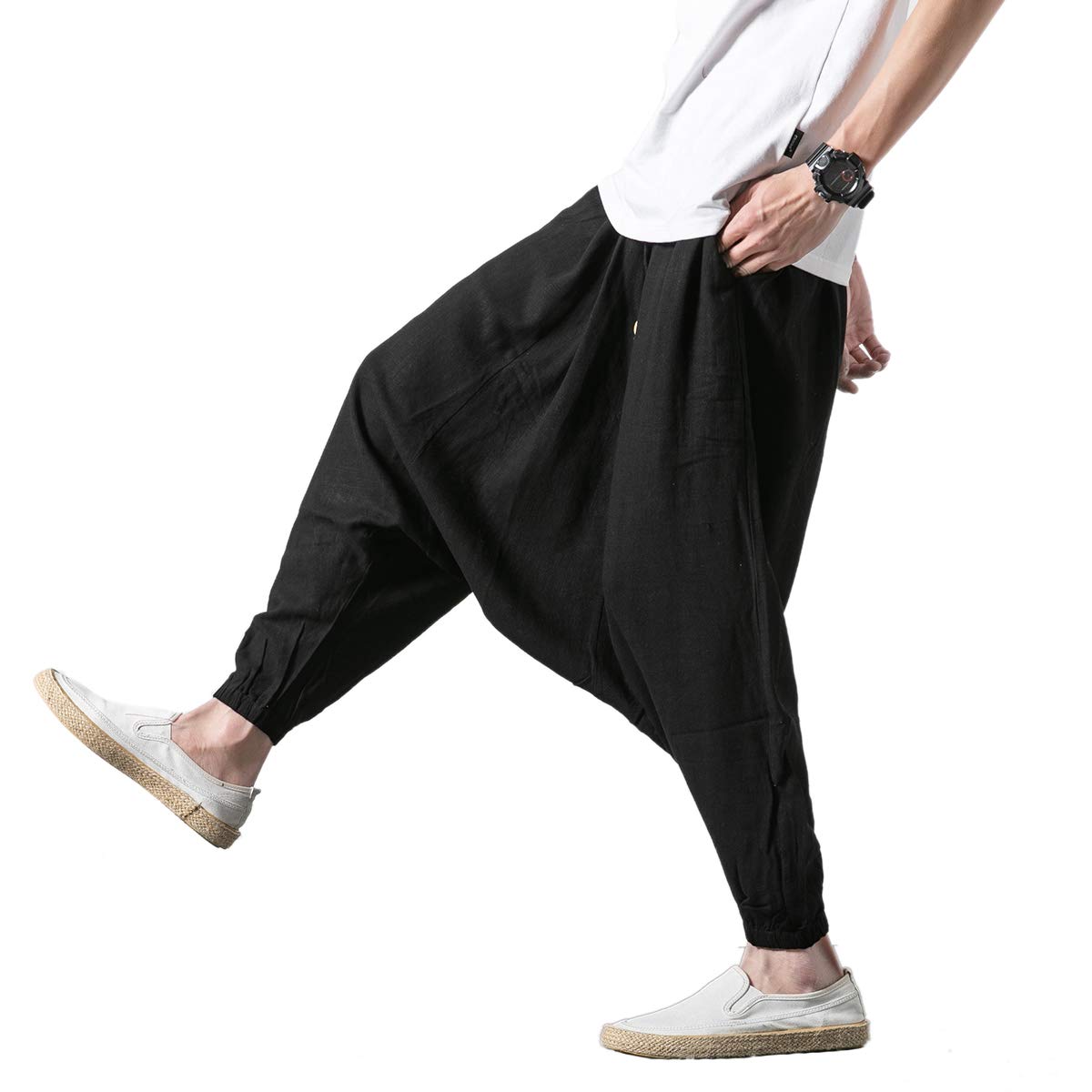 Seidarise Men's Harem Pants - Drop Crotch Yoga Joggers, Plus Size Genie Pants & Balloon Lounge Pants for Men - Comfortable Loose Fit for Yoga, Meditation, and Casual Wear