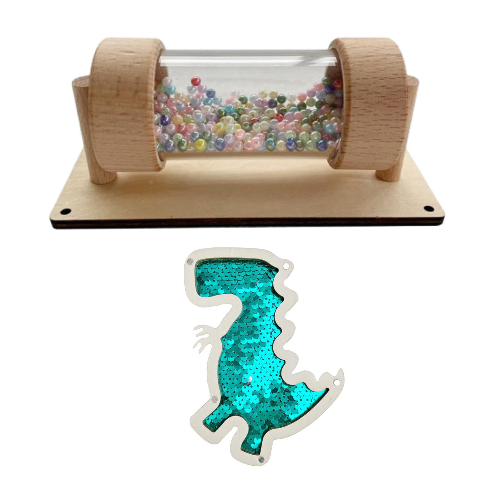 Montessori Busy Board Accessories - Glitter Dinosaur Sensory Toy with Musical Rainmaker for Toddlers | DIY Learning Activity for Boys & Girls | Perfect for Airplane Travel & Early Childhood Development