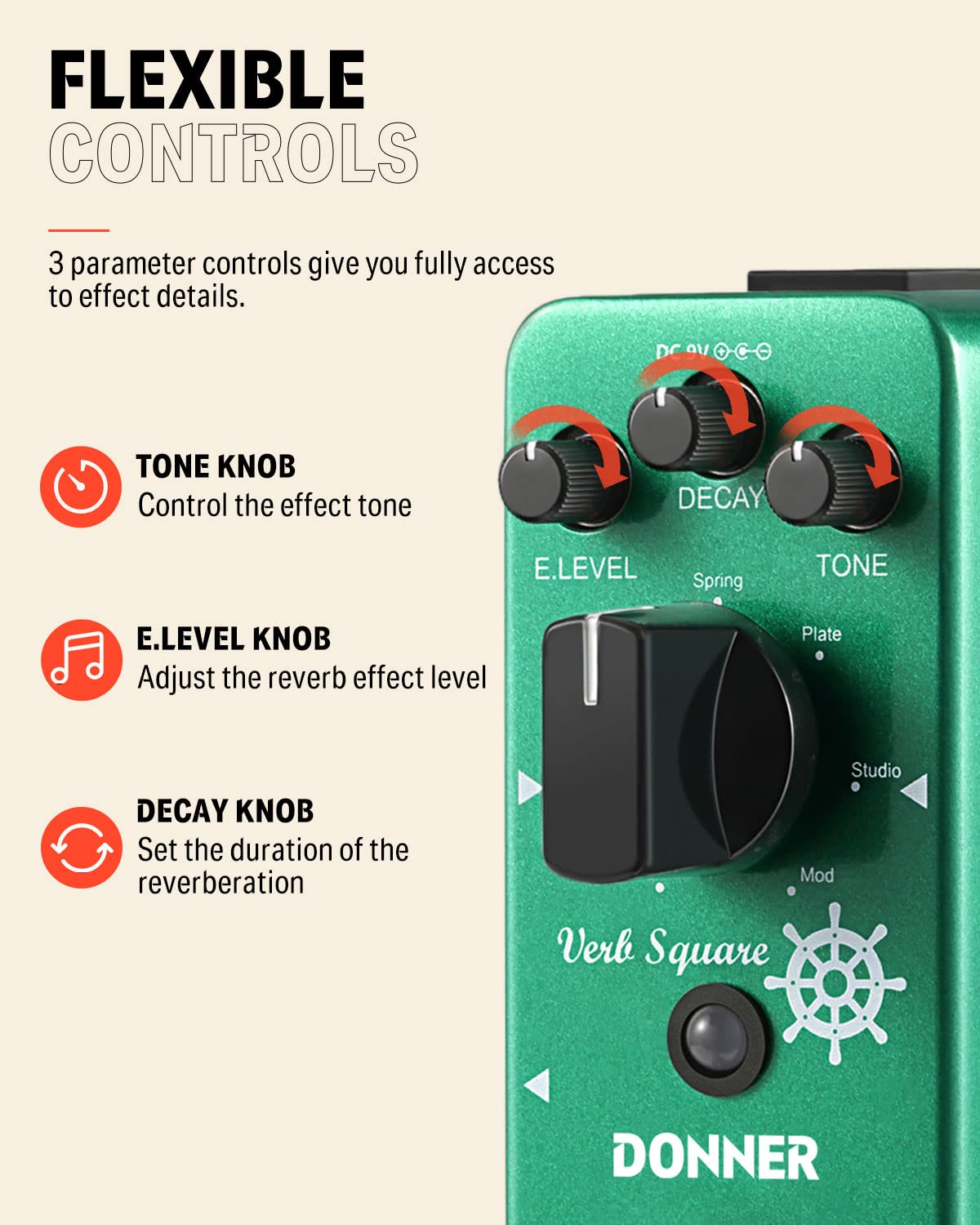 Donner Reverb and Looper Pedals for Electric Guitar - Professional Guitar Effects Pedal with Studio-Quality Sound - Perfect for Live Performances, Recording & Practice Sessions
