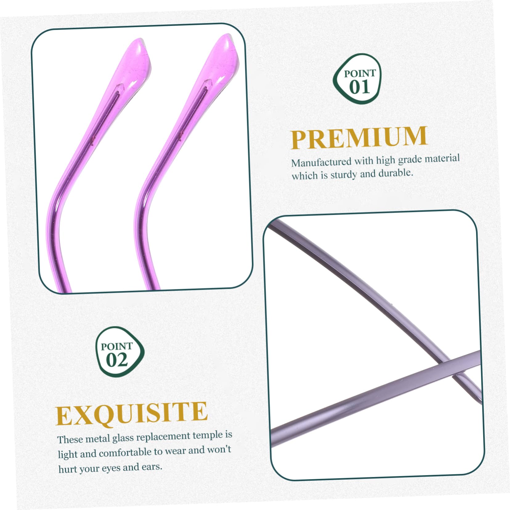 Lurrose 1 Pair Purple Metal Glasses Replacement Arms - Universal Sunglasses & Myopia Glasses Accessories for Men Women - Perfect for Reading, Driving, and Outdoor Activities