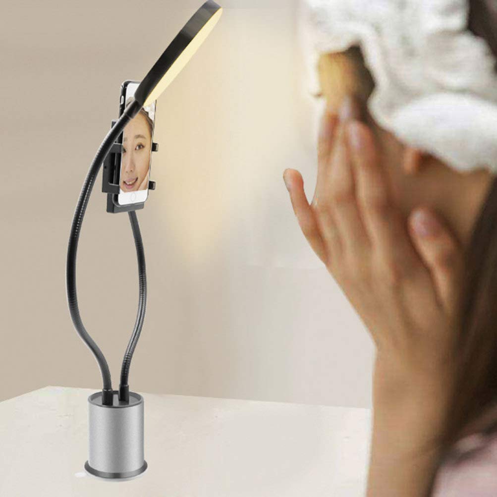 LED Ring Light Phone Holder with Stand - Adjustable Desktop Clip for Live Streaming, Video Calls, Makeup & Selfies - Perfect for YouTube, TikTok & Instagram Content Creation