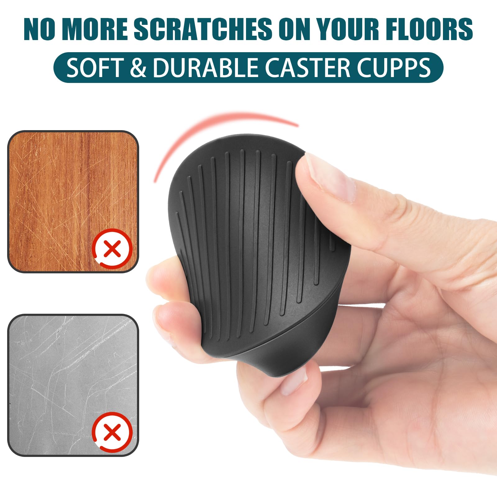 2 x 2 Inch Heavy Duty Rubber Caster Cups - 4 Pack Non Slip Furniture Pads for Bed, Couch & Chair Legs | Round Anti-Skid Floor Protectors | Prevents Scratches & Noise on Hardwood Floors & Tile | Home & Office Use
