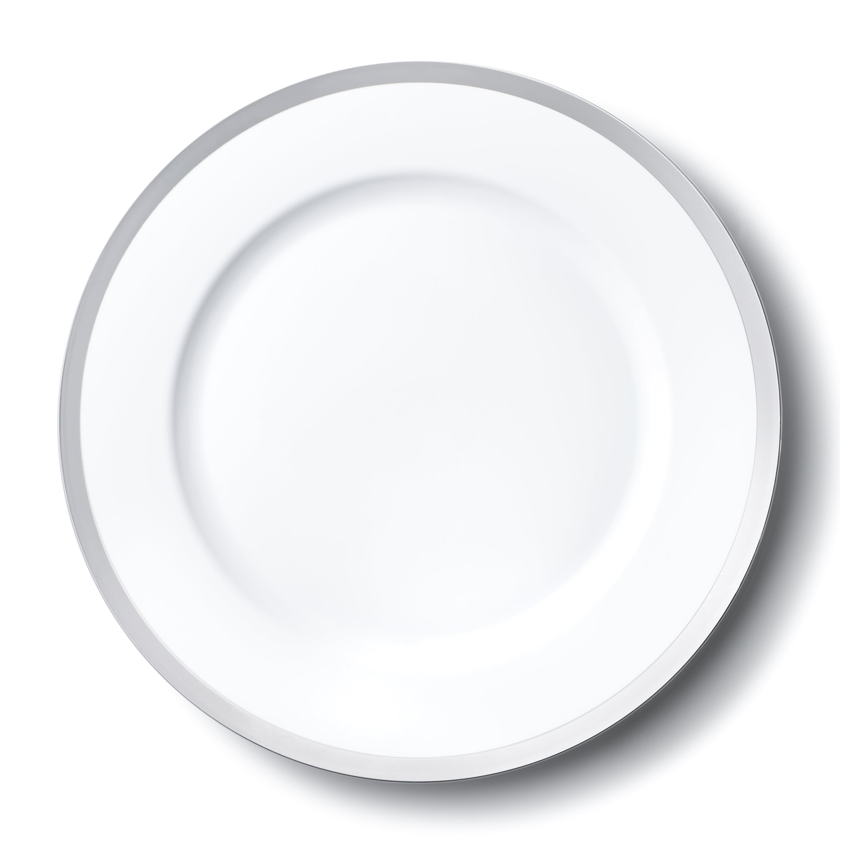 13 Inch White and Silver Round Plastic Charger Plates - Set of 4 - Elegant Dinnerware for Weddings, Parties & Formal Dining