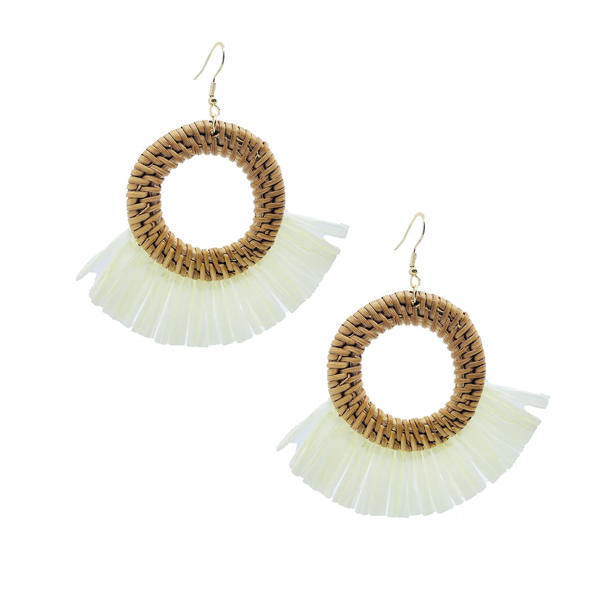 Boho Raffia Rattan Tassel Earrings for Women - Handmade Woven Wicker Fan Statement Earrings | Summer Beach Party Wedding Festival Jewelry