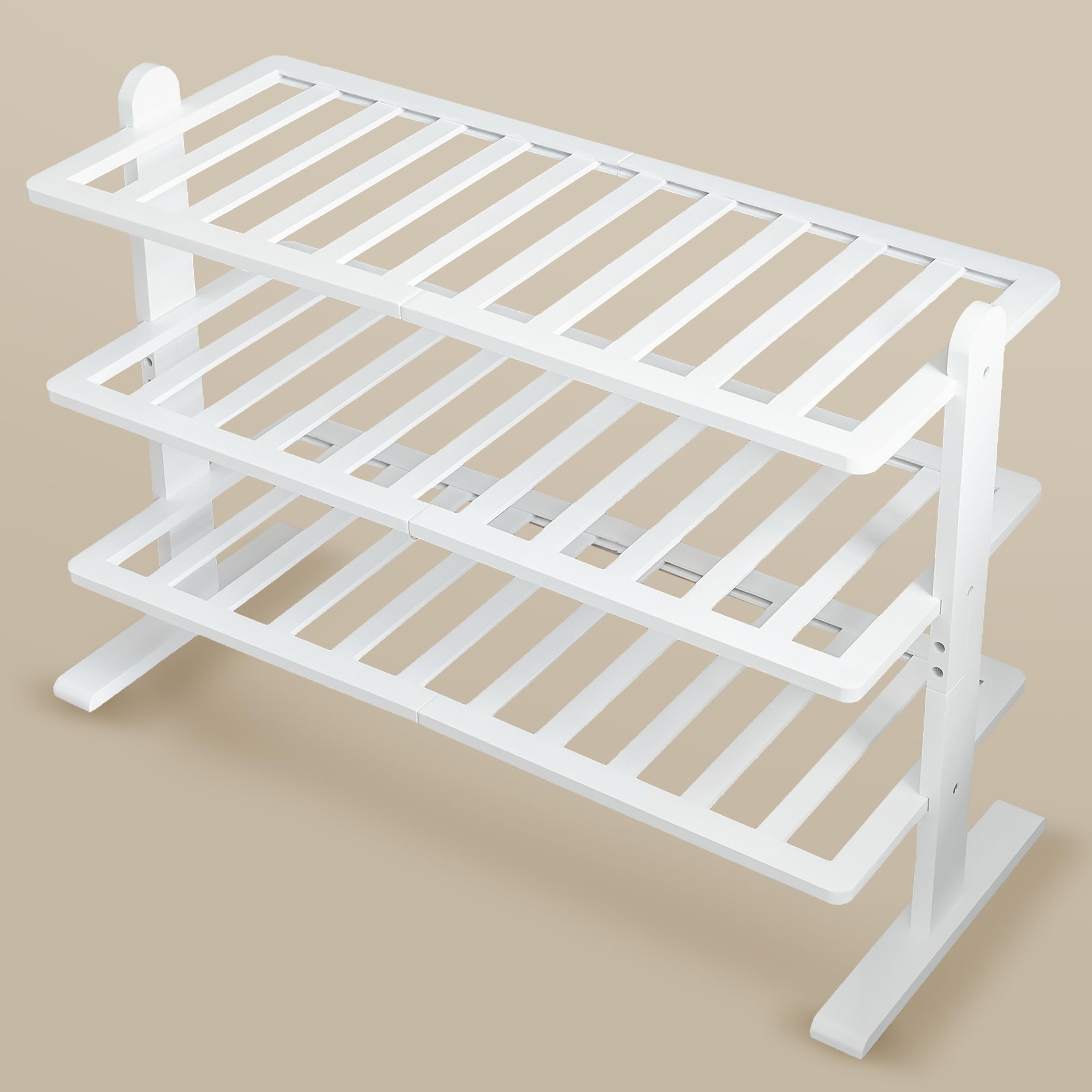 Varhomax 3-Tier White Bamboo Shoe Rack Organizer - Sturdy Free Standing Shoe Shelf for Small Spaces - Perfect for Closet, Entryway, Bedroom, Bathroom & Garage Storage - Ideal for Organizing Sneakers, Boots & Sandals in Compact Areas