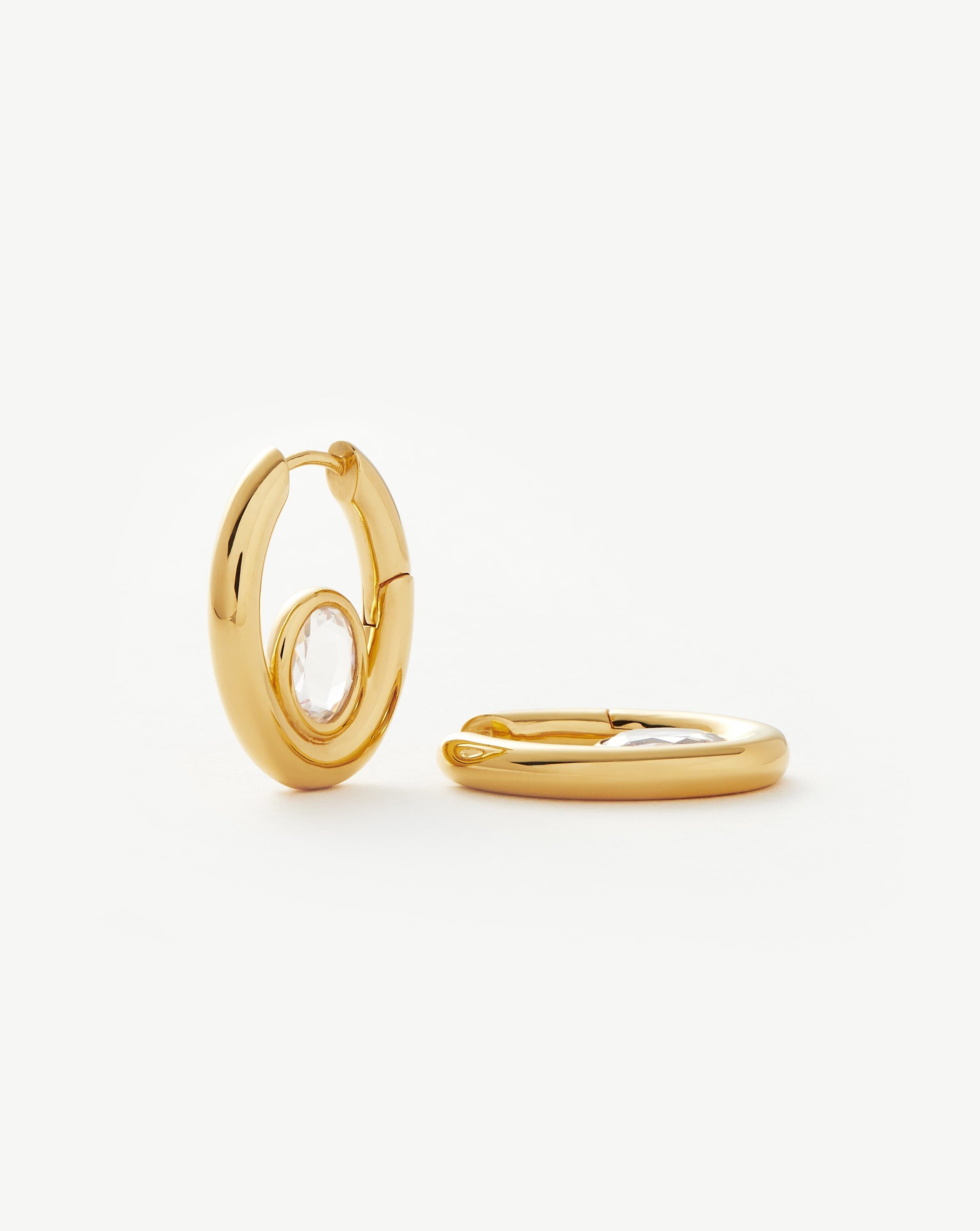 18k Gold Vermeil Oval Stone Small Hoop Earrings with Cubic Zirconia | Elegant Dainty Jewelry for Women | Perfect for Everyday Wear, Date Night & Special Occasions