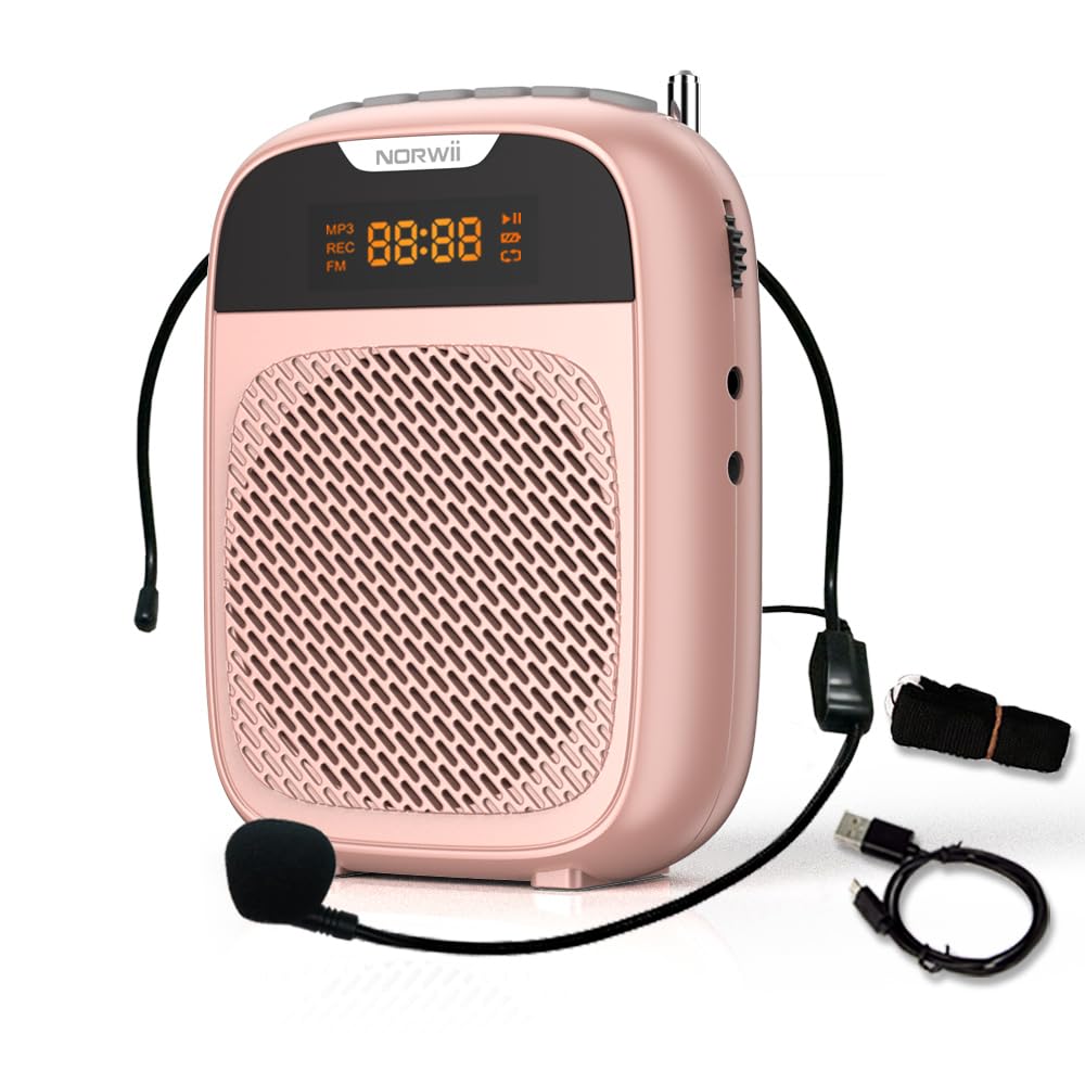 NORWII Mini Voice Amplifier Portable Rechargeable Bluetooth Speaker 4000mAh with Wired Microphone - Personal PA System for Teachers, Tour Guides, Meetings & Coaches (Rose Gold) | Wireless Microphone for Presentations, Outdoor Events & Public Speaking