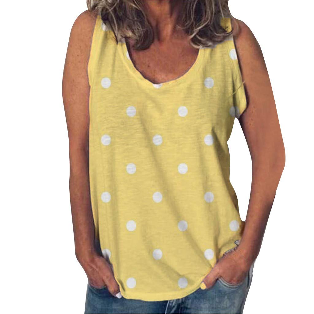 WUAI Plus Size Tank Tops for Women - Cute Polka Dot Pleated Tunic Shirt for Summer | Casual Wear with Leggings, Beach Outfits & Summer Fashion