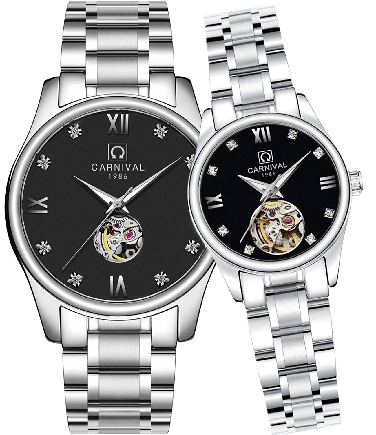 Premium His and Hers Automatic Couple Watches - Matching Pair for Men & Women - Luxury Gift Set of 2 - Perfect for Anniversaries, Weddings & Romantic Occasions
