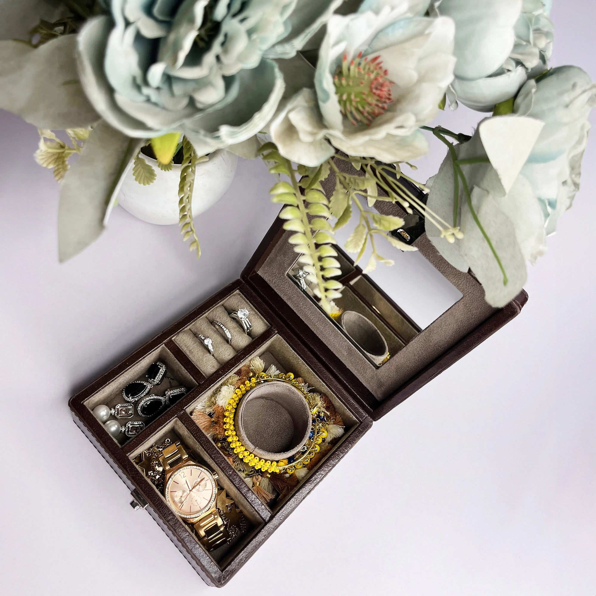 Divine Leather Jewelry Box for Women - Premium Brown Jewelry Organizer with Soft Lining - Perfect for Travel, Home Decor & Gift Giving