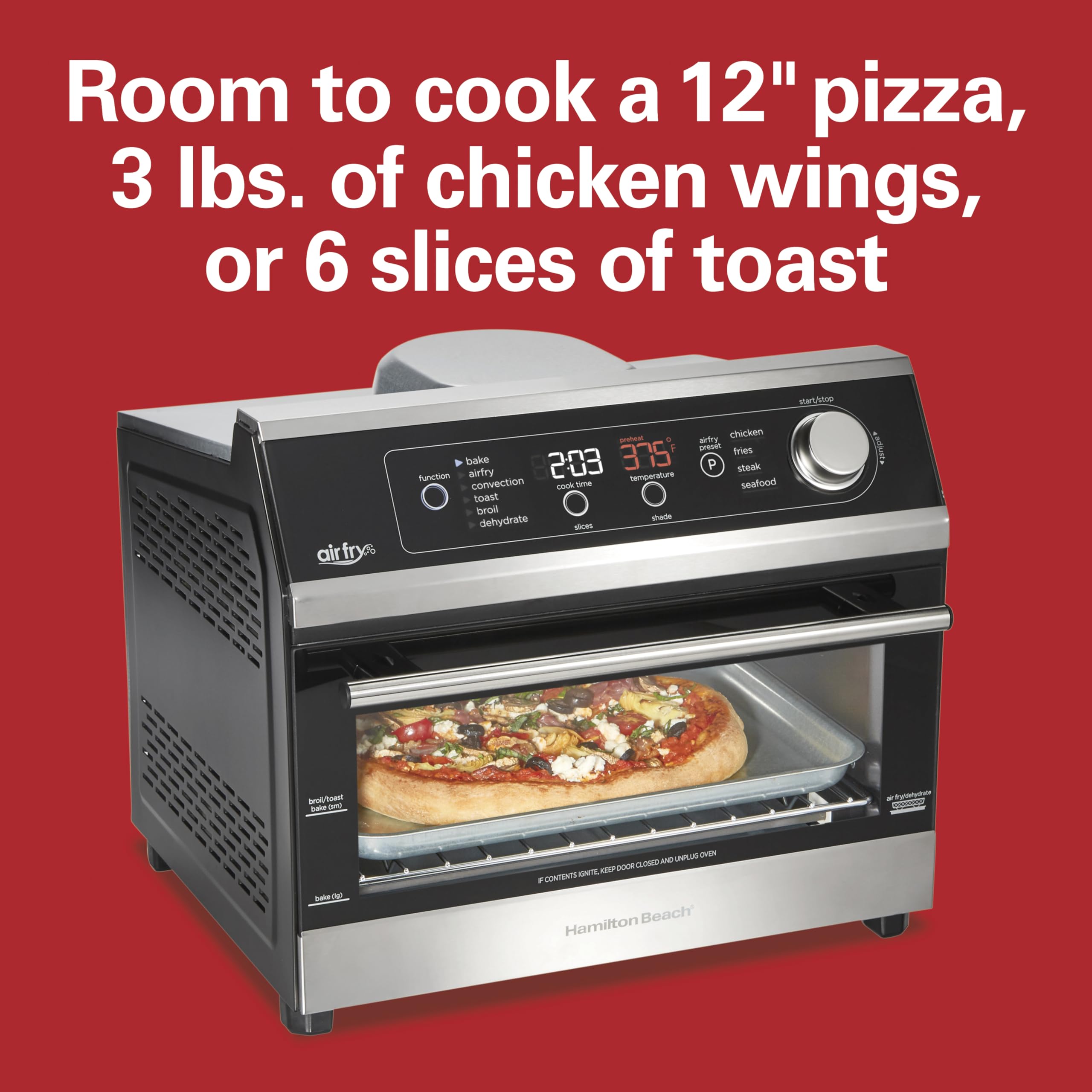 Hamilton Beach Digital Air Fryer Toaster Oven Combo - 10-in-1 Cooking Functions, 4 Presets, 1800W Power, LED Touch Controls, 2 Rack Positions, Fits 12