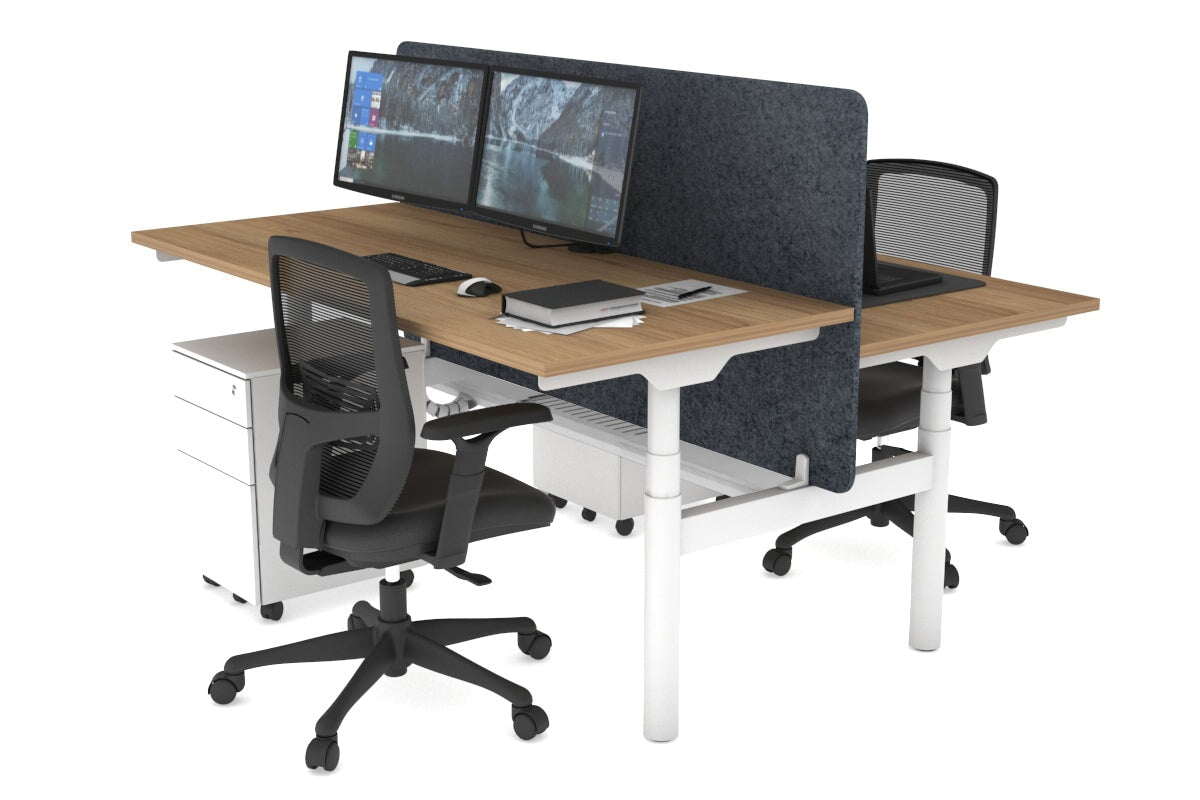 Flexi Premium Height Adjustable 2-Person H Bench Workstation - White Frame [1200L x 700W] - Ergonomic Office & Home Workspace Solution for Collaborative Teams