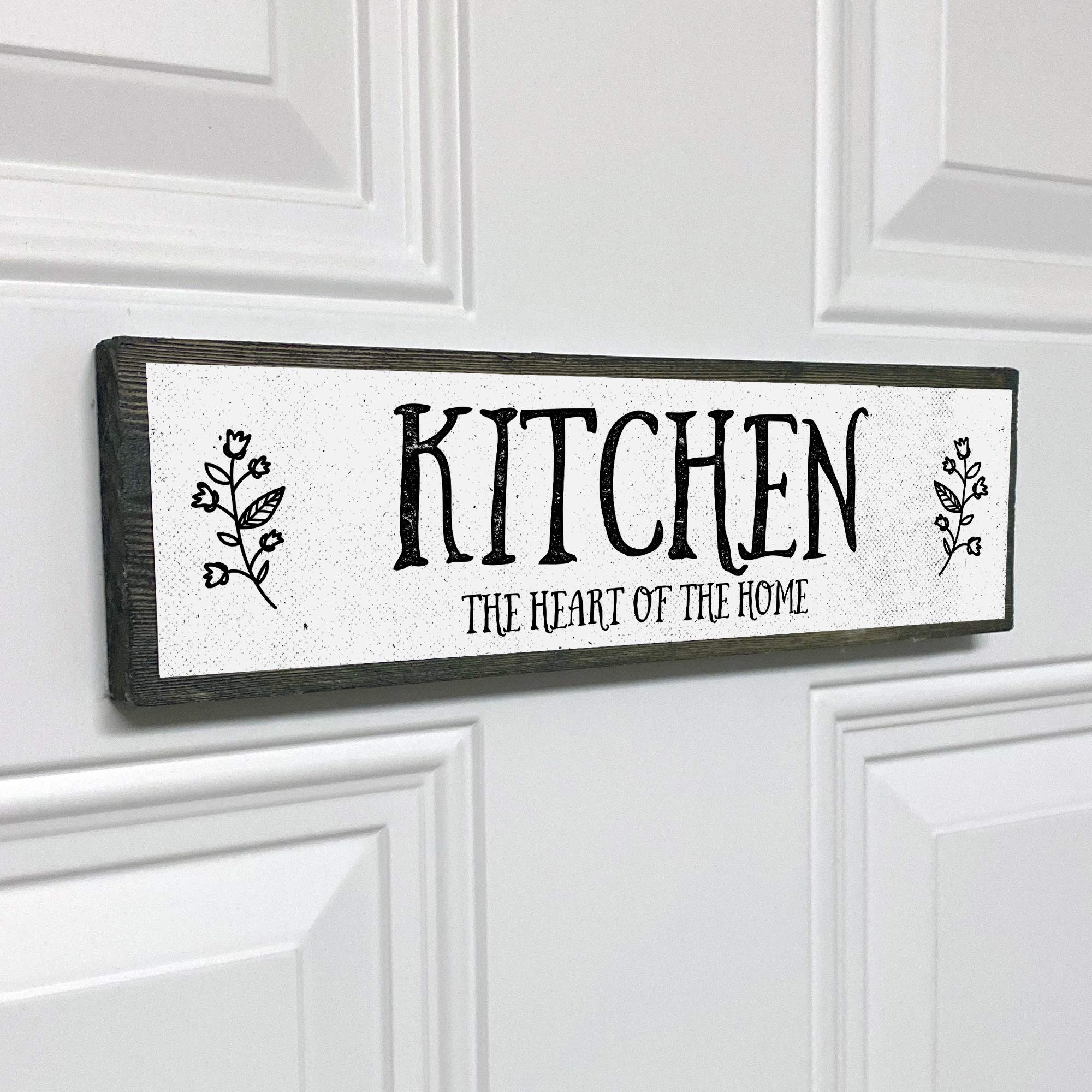 Kitchen Wood Signs - Medium Size Wood & Metal Wall Decor - 'Kitchen The Heart Of The Home' - Perfect for Farmhouse, Rustic & Modern Kitchens