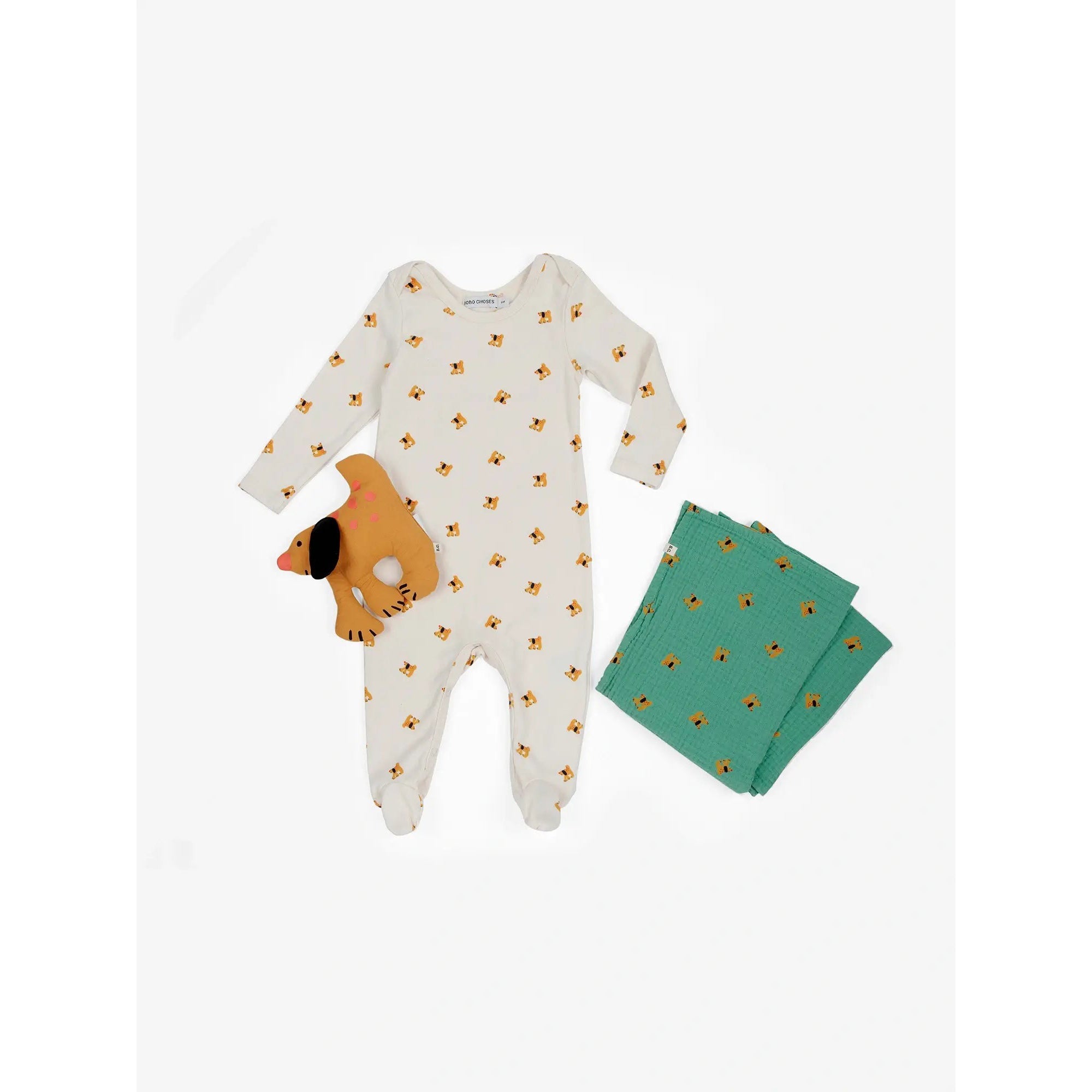 Bobo Choses Baby Fairy Dog Gift Set (Romper + Plush Toy + Blanket) - Green | Adorable Newborn Outfit & Comfort Essentials for Photo Shoots, Gifts & Nursery Decor