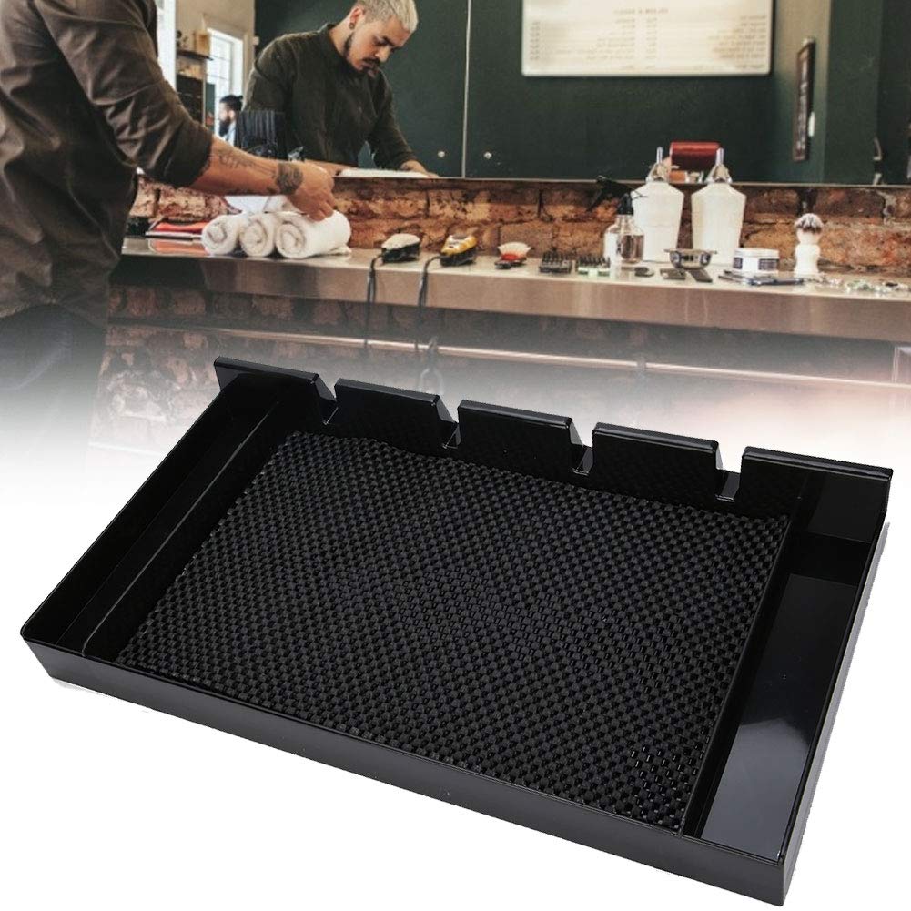 Professional Barber Clipper Tray - Anti-Slip Black Salon Organizer with 4 Notches, Razor Case & Hair Trimmer Holder for Stylists | Perfect for Salon Countertops, Mobile Barbers & Home Grooming Stations