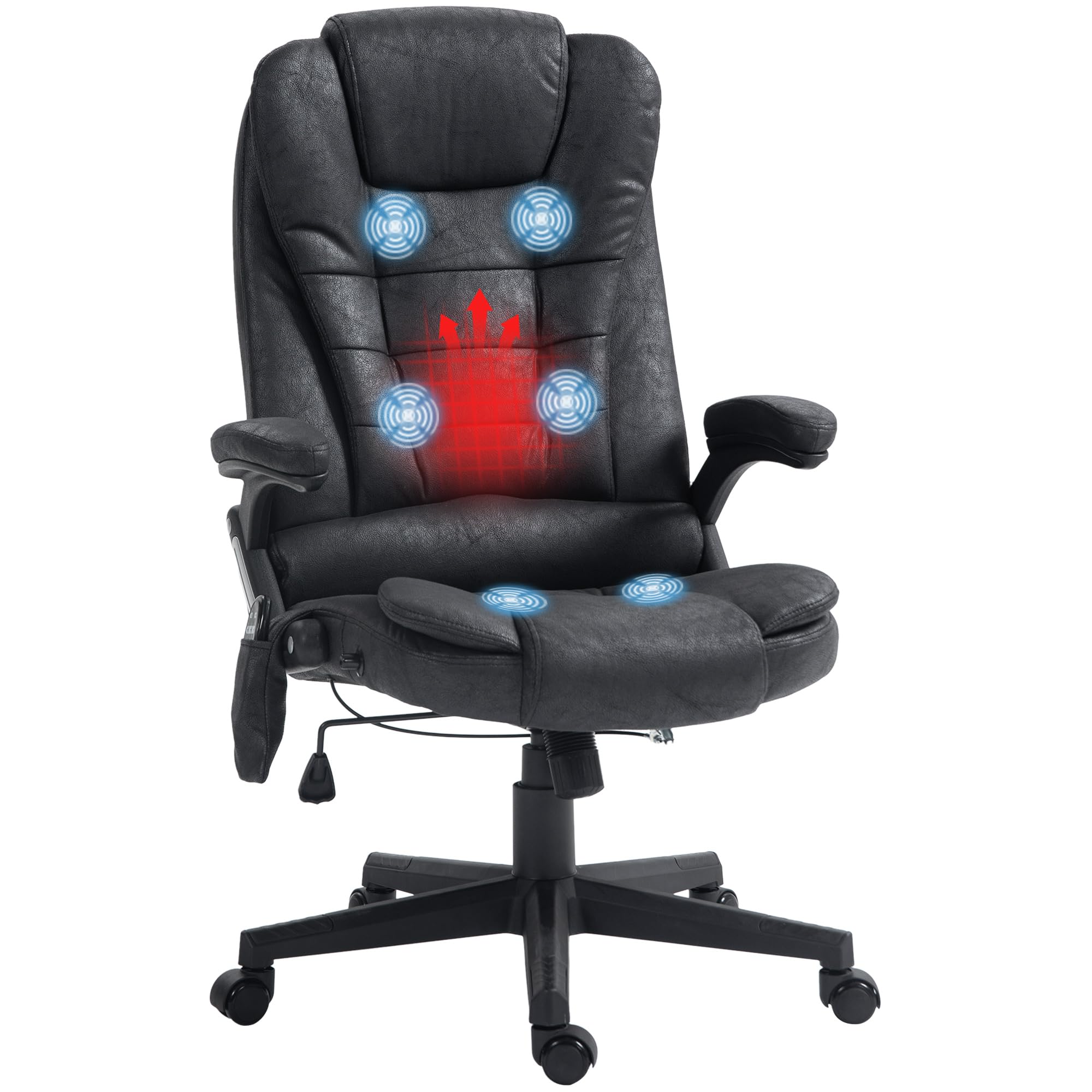 HOMCOM 6-Point Vibrating Massage Office Chair with Heating - High Back Executive Chair with Reclining Function, Padded Armrests & Remote Control - Black - Perfect for Home Office, Gaming & Relaxation